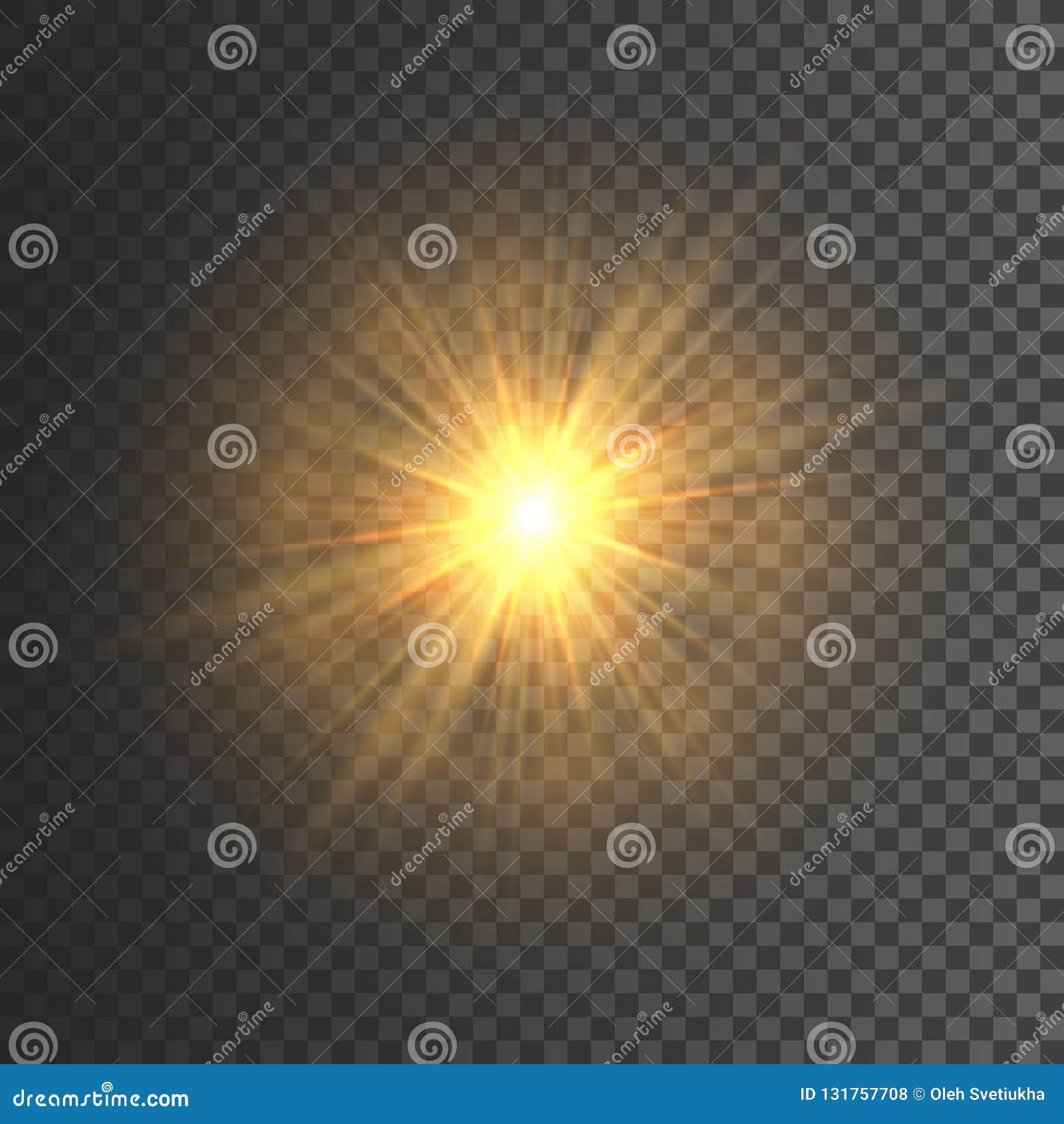 Transparent Glow Light Effect. Star Burst with Sparkles. Gold Glitter