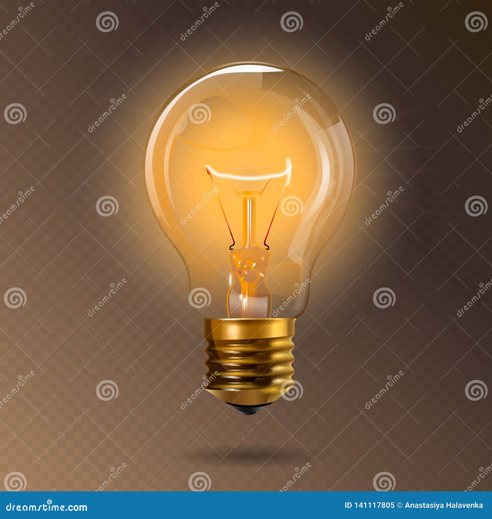 sindsyg Bliv Samarbejde Transparent Glowing Electric Light Bulb with a Gold Base. Realistic Style  Stock Vector - Illustration of creative, eureka: 141117805