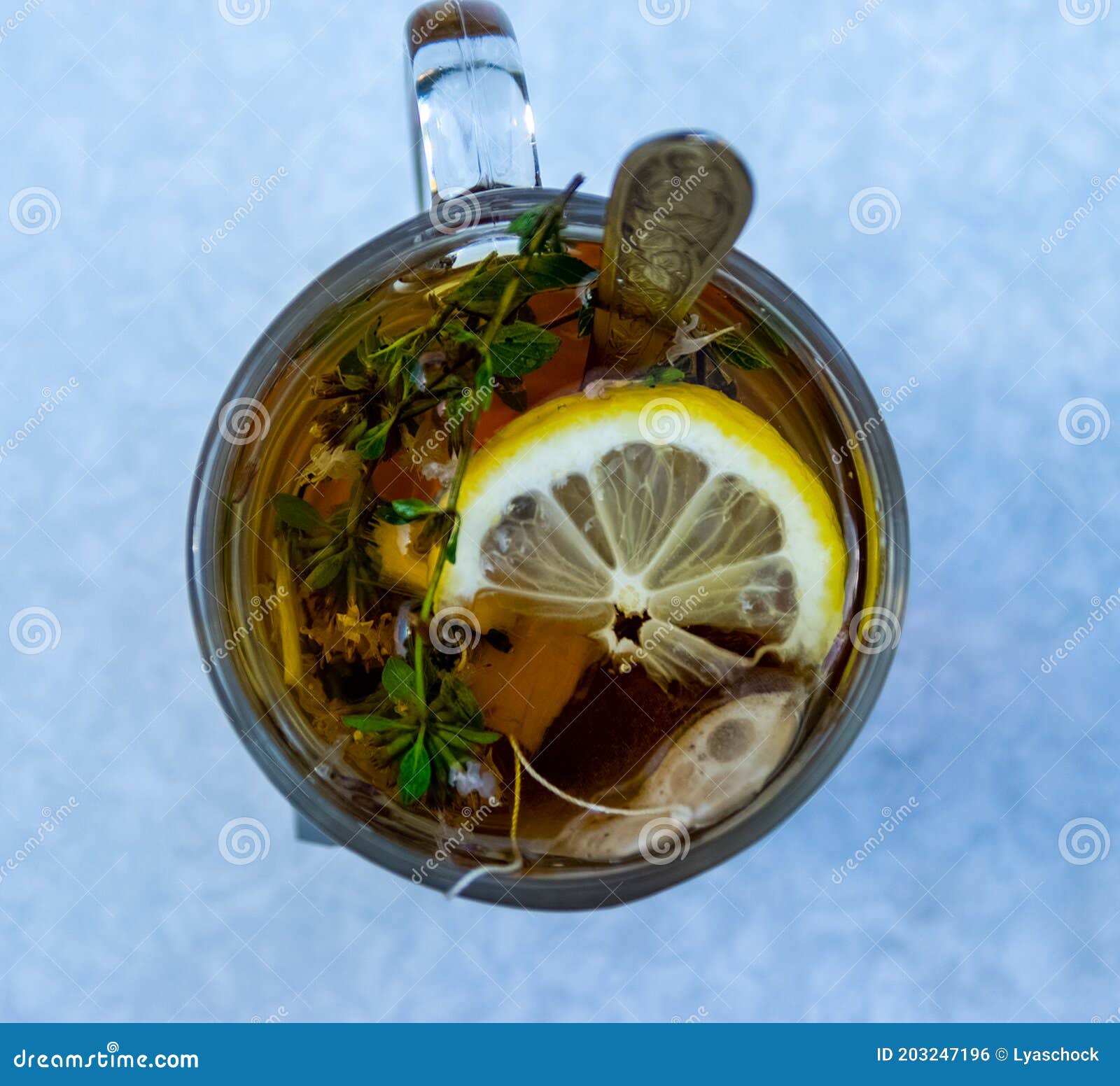 Transparent Mug with Tea. Brewing Tea in Bag. Brewing Herbal Tea. Herbal Tea Stock Photo Image