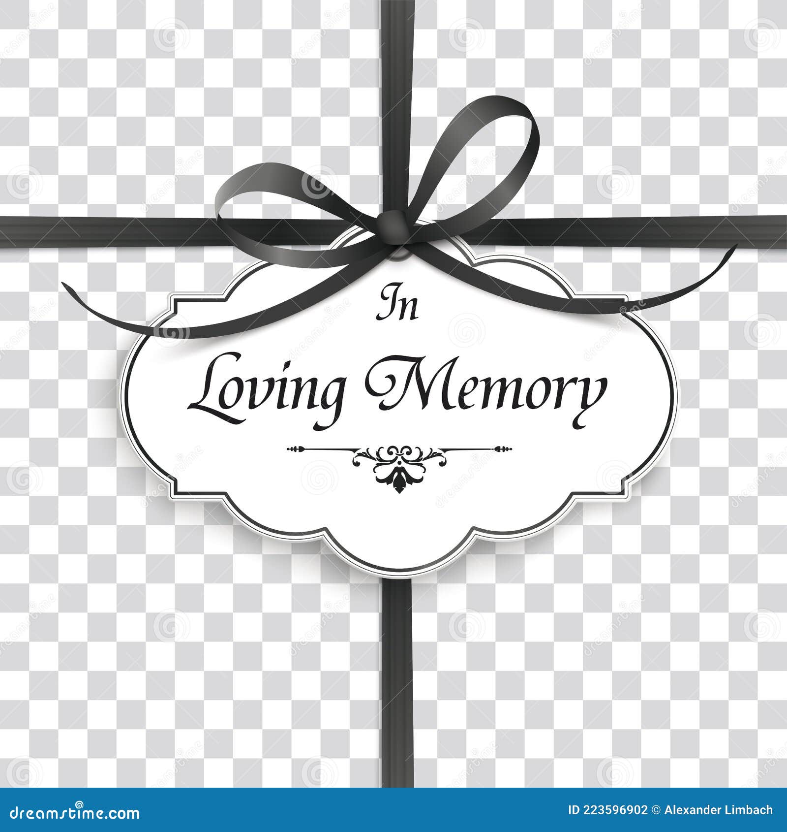 Transparent Obituary Emblem Cross Ribbon in Memory Stock Vector