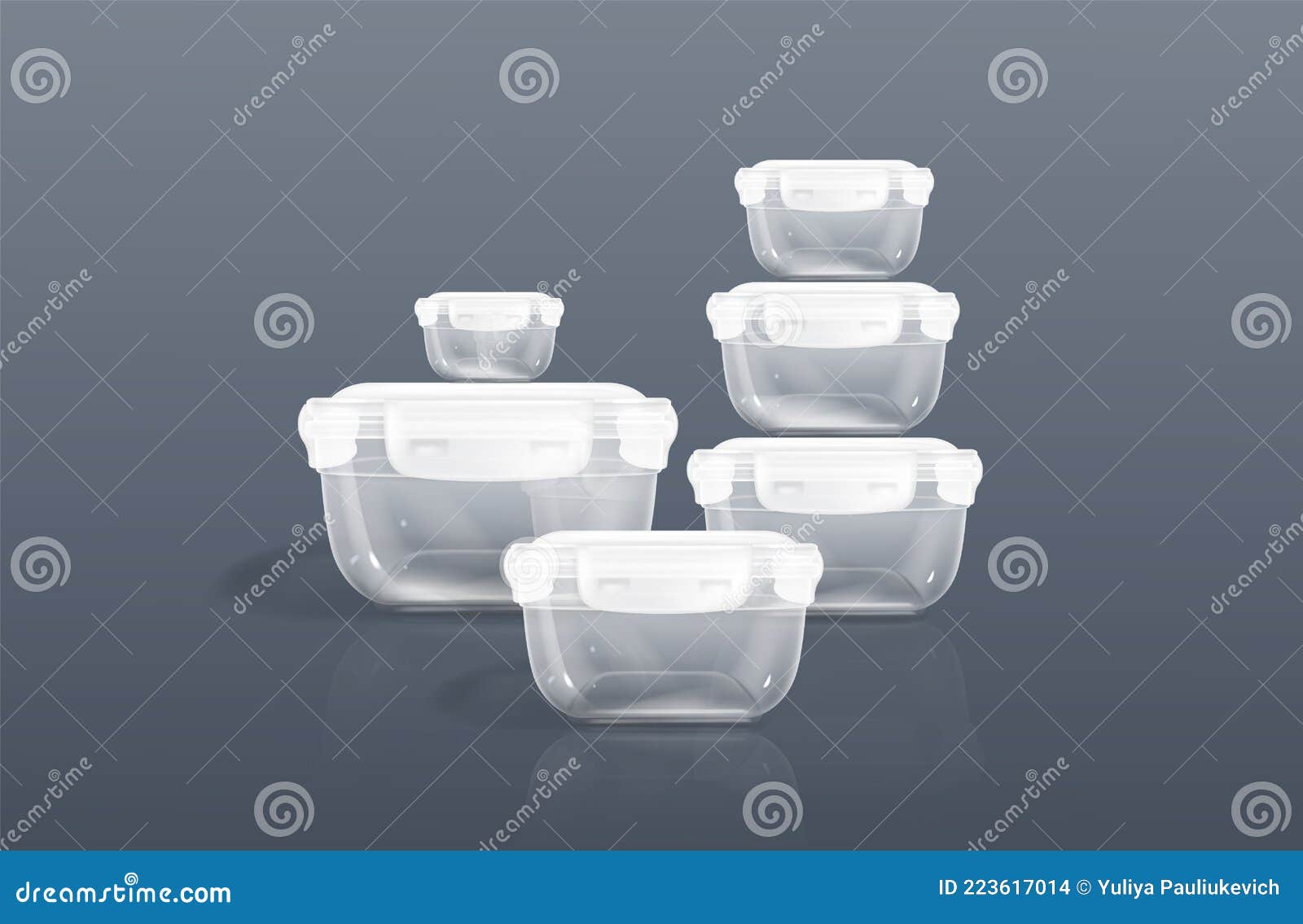 Transparent Plastic Containers, Clear Food Boxes Stock Vector