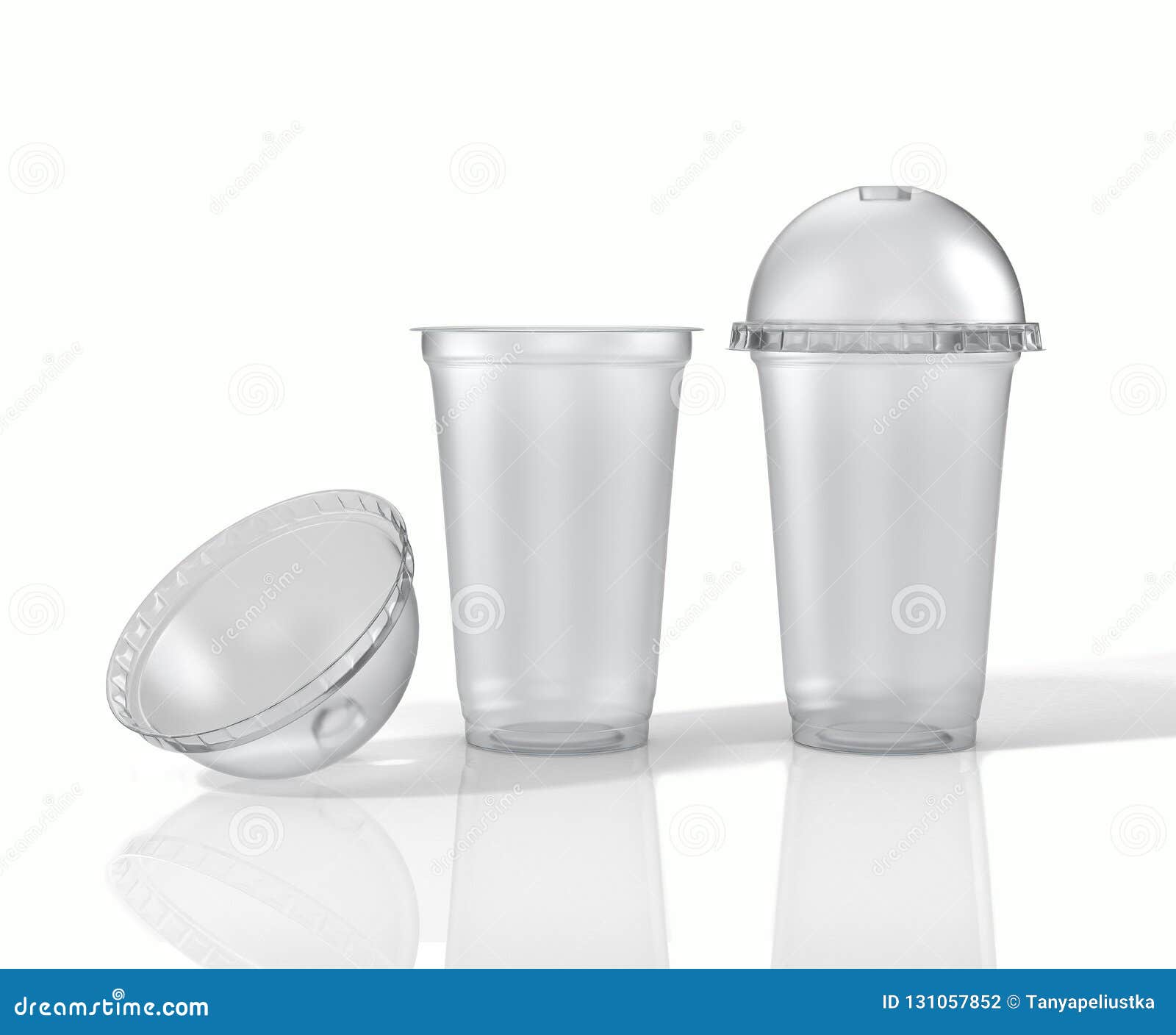transparent plastic cups with dome lids. 3d 