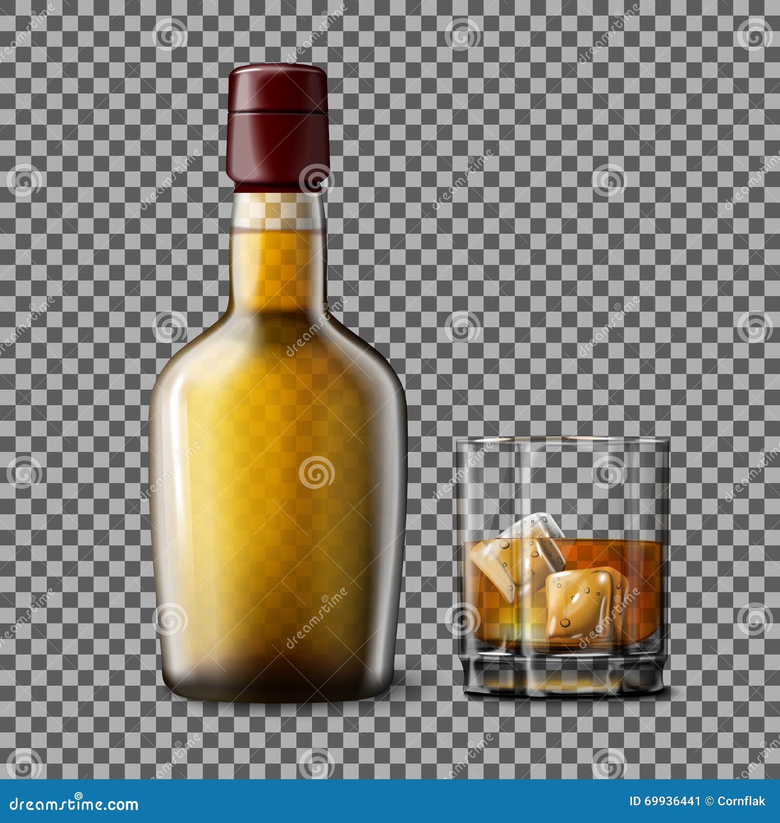 pix Transparent Whiskey Bottle Vector transparent realistic vector bottle and glass with smokey scotch whiskey ice stock vector illustration of party brown 69936441