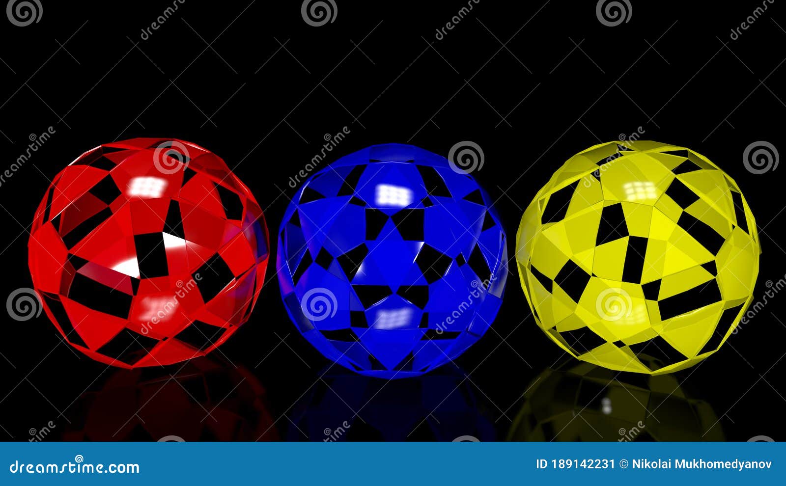Three Spheres. Spheres of Different Colors are in the Same Row of Red