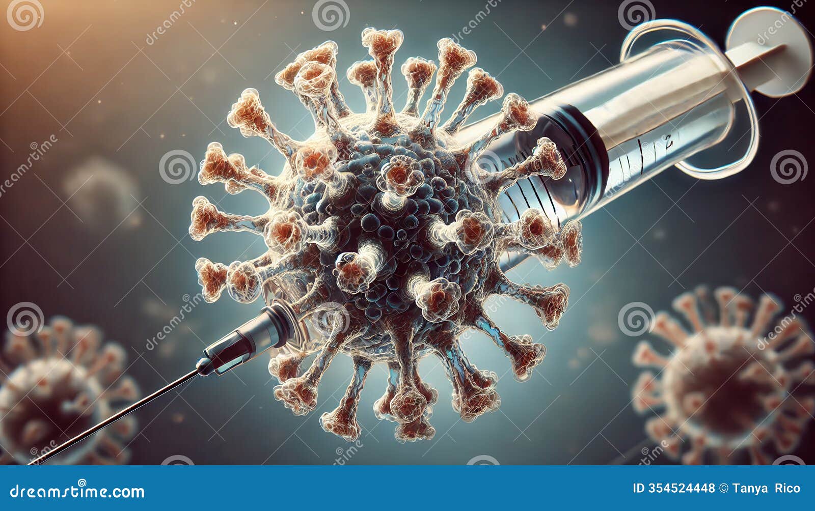 a syringe filled with visualized influenza metapneumovirus hmpv virions.