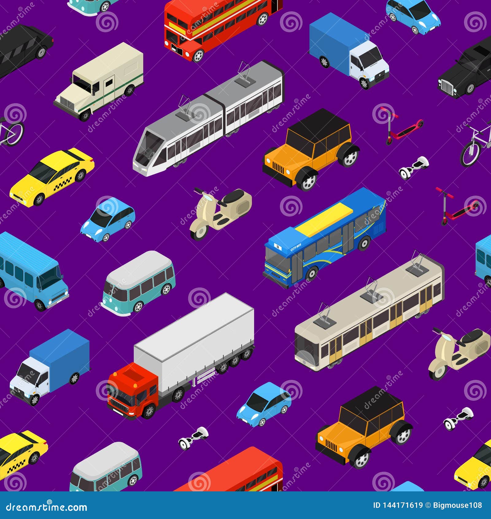 Download Transport Car 3d Seamless Pattern Background Isometric View. Vector Stock Vector - Illustration ...
