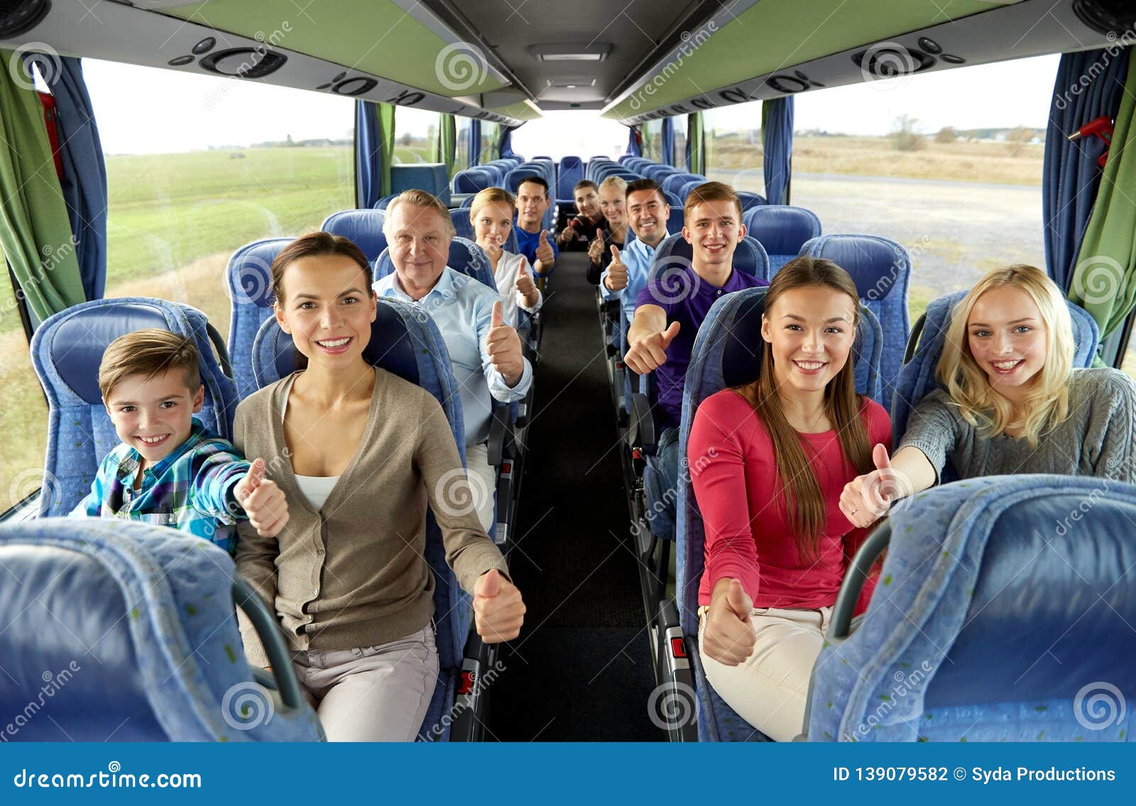 Group of Happy Passengers Travelling by Bus Stock Photo Image of pass