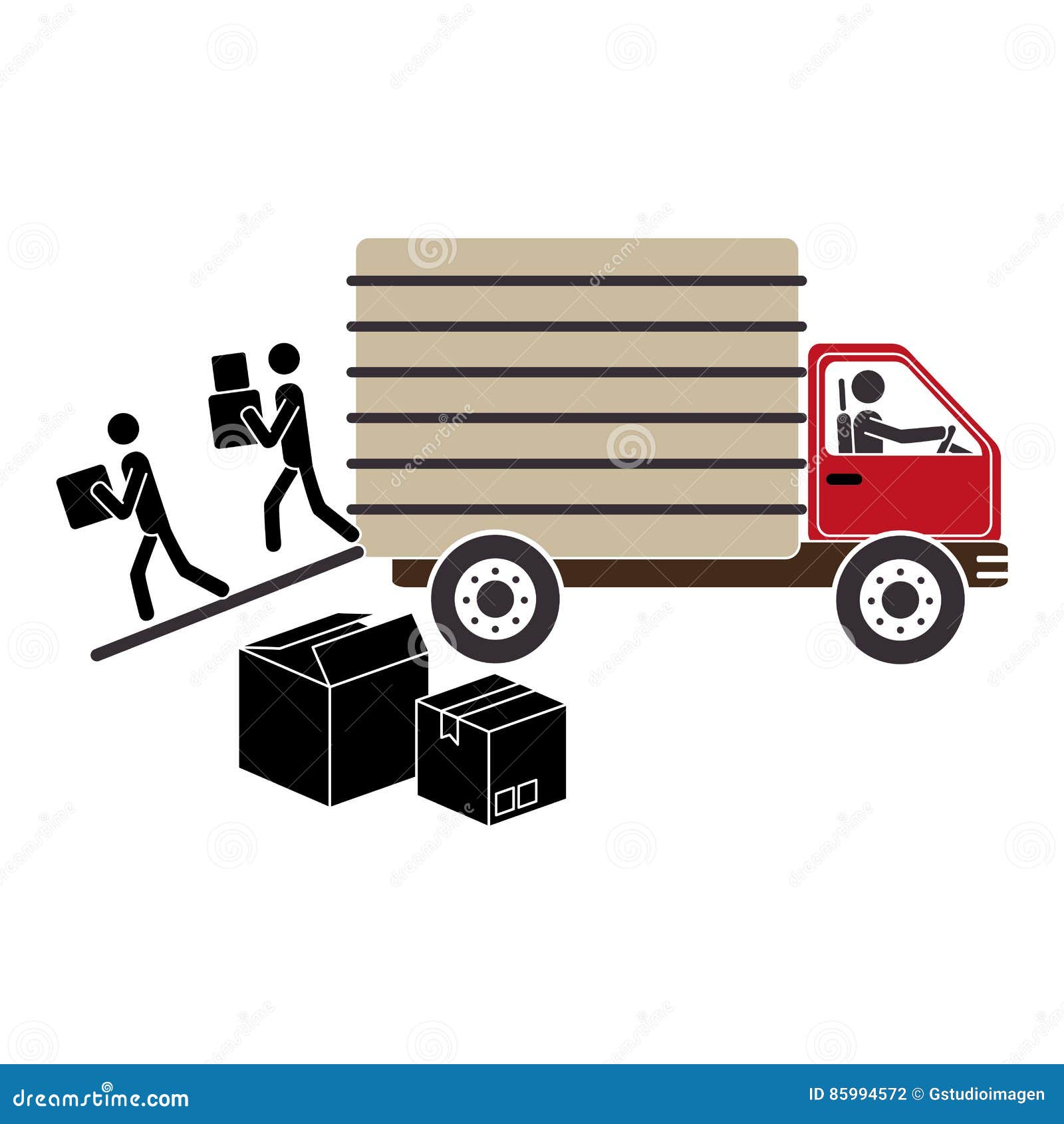 transport truck with vagon and pictograms download boxes