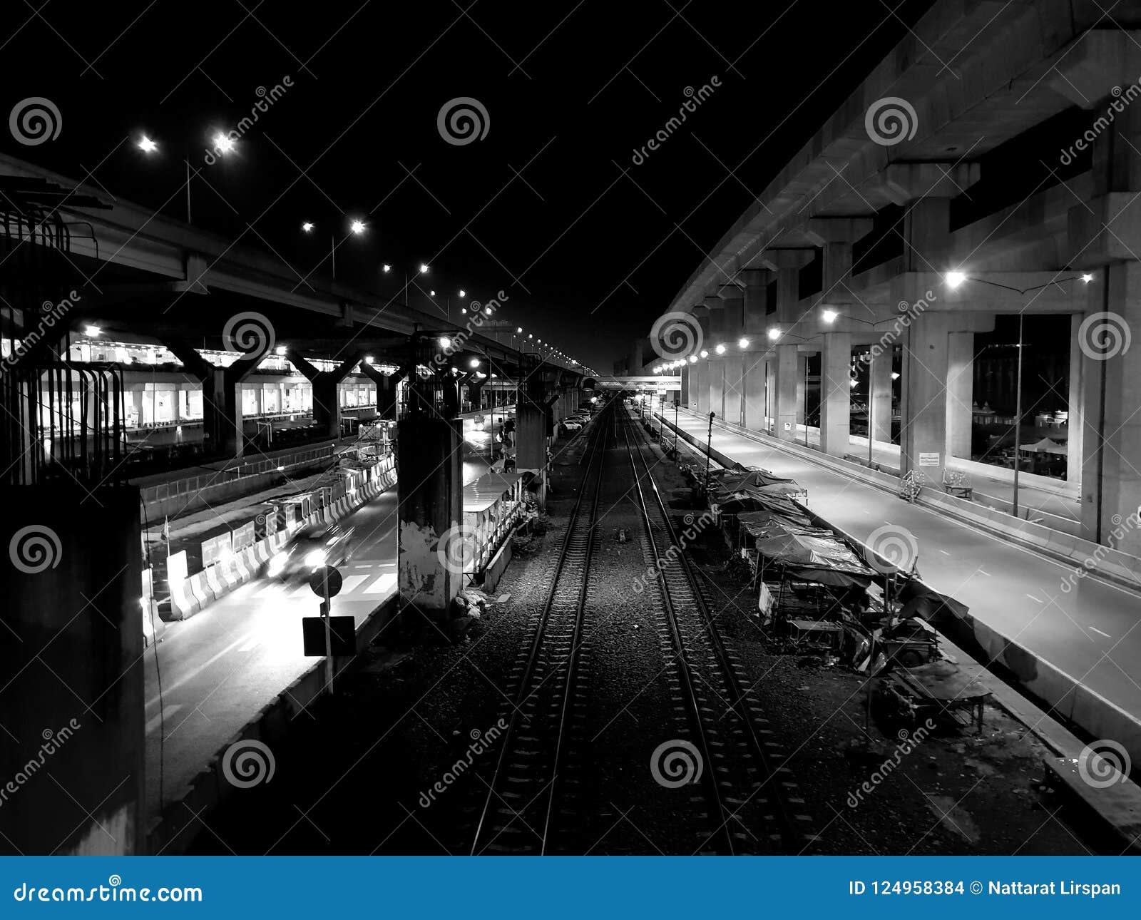 Railway in the dark stock photo. Image of dark, thailand - 124958384