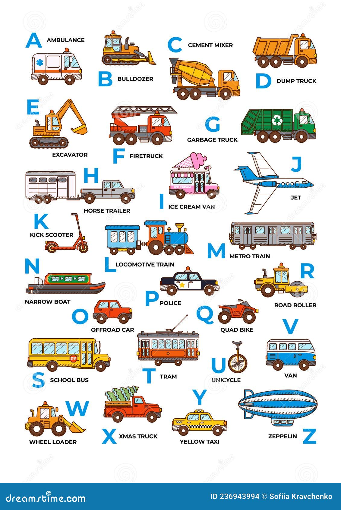 Transporte De Carro Alfabético Inglês. Impressão Abc. Desenho Animado  Ilustração do Vetor - Ilustração de escavadora, ambulância: 236943994