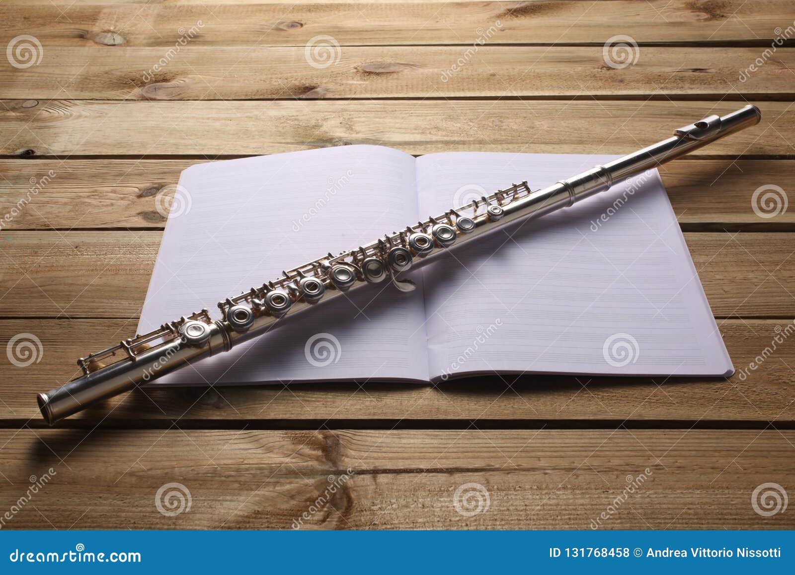 Transverse Flute and Music Score Rest on a Wooden Board Stock Photo - Image  of flute, elegance: 131768458