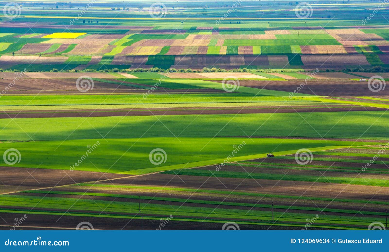 transylvania aerial view over crops fields in romania