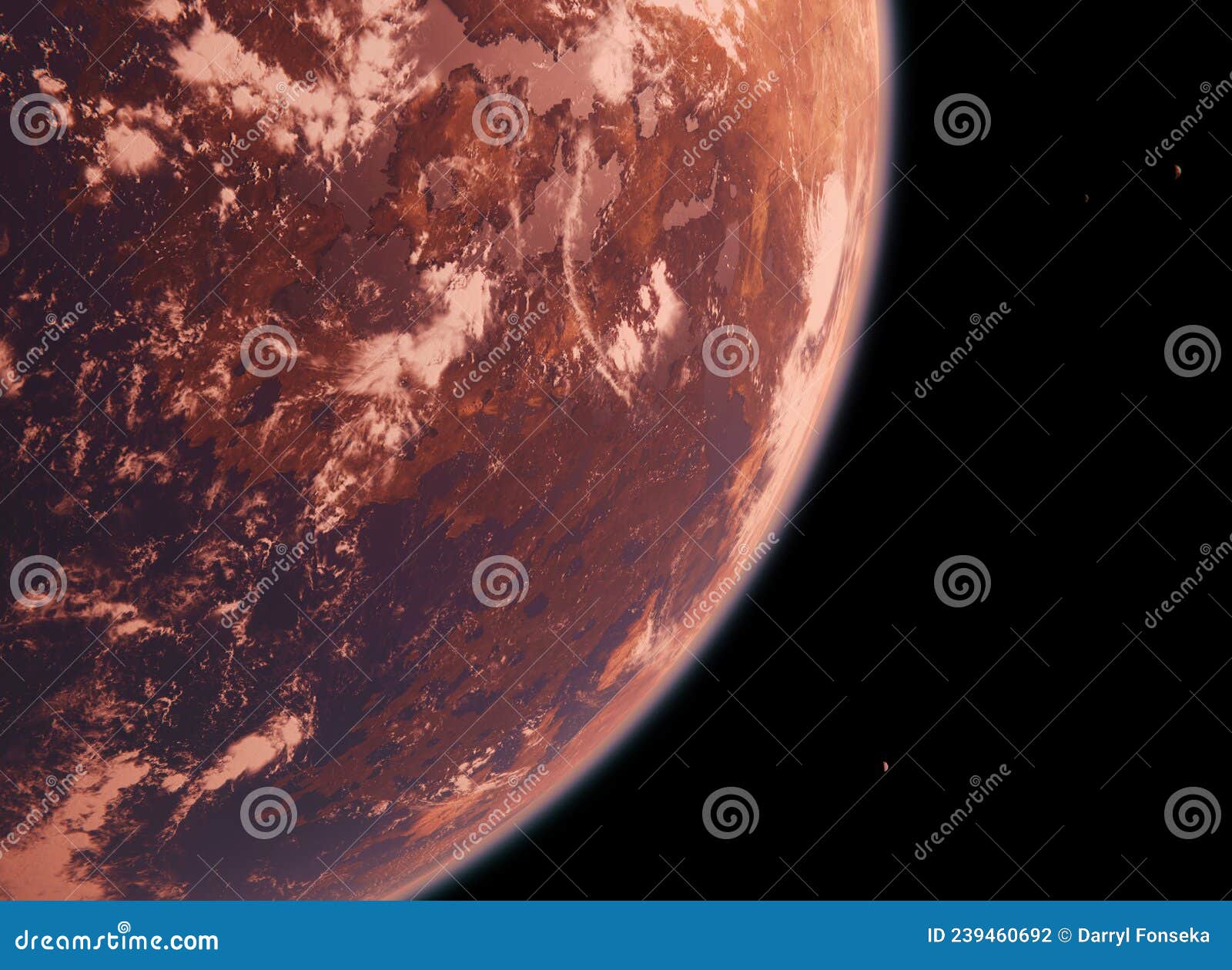 trappist-1d horizon and atmosphere close up - alien livable habitable exoplanet with moons in space