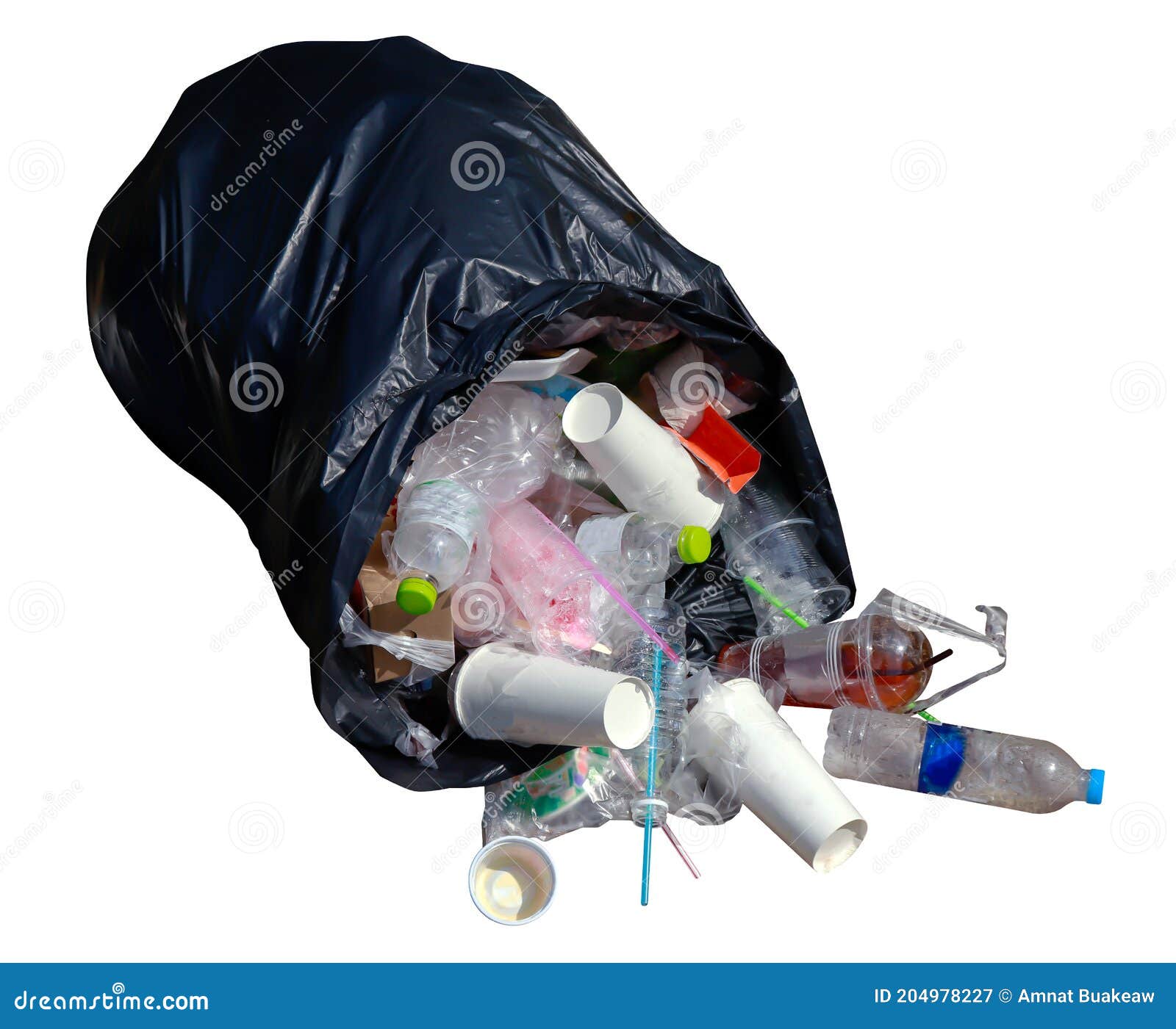 Trash Bag Plastic and Plastic Waste Isolated on White, Plastic Bag and