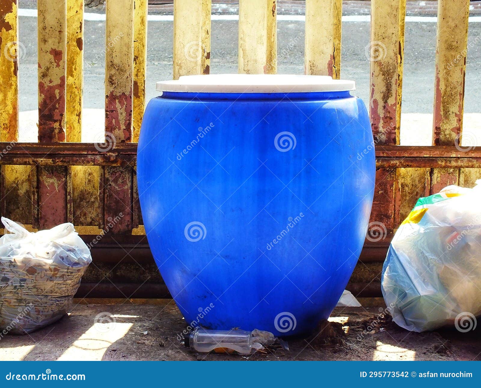 Blue Container for Disposal Garbage Waste and Save Environment. Stock