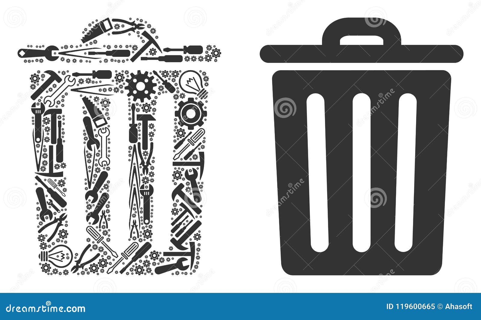 Trash Bin Mosaic of Repair Tools Stock Vector Illustration of basket