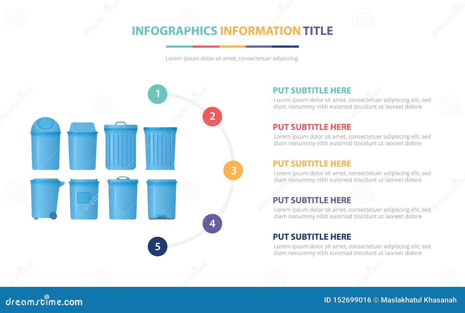 Trash Bin Collection Infographic Template Concept With Five Points List