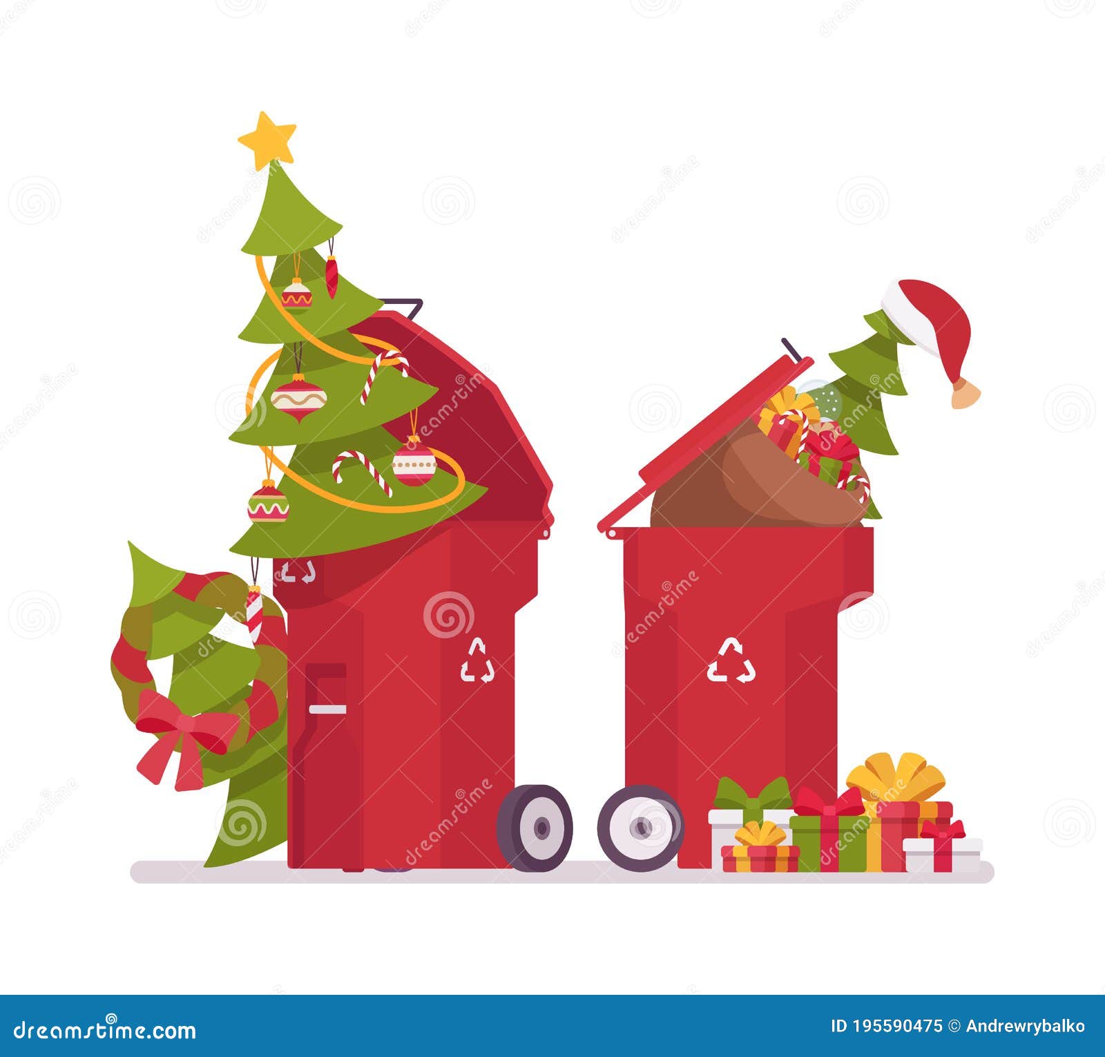 Trash Bins with Christmas Trees, Useless after Holiday Stock Vector ...