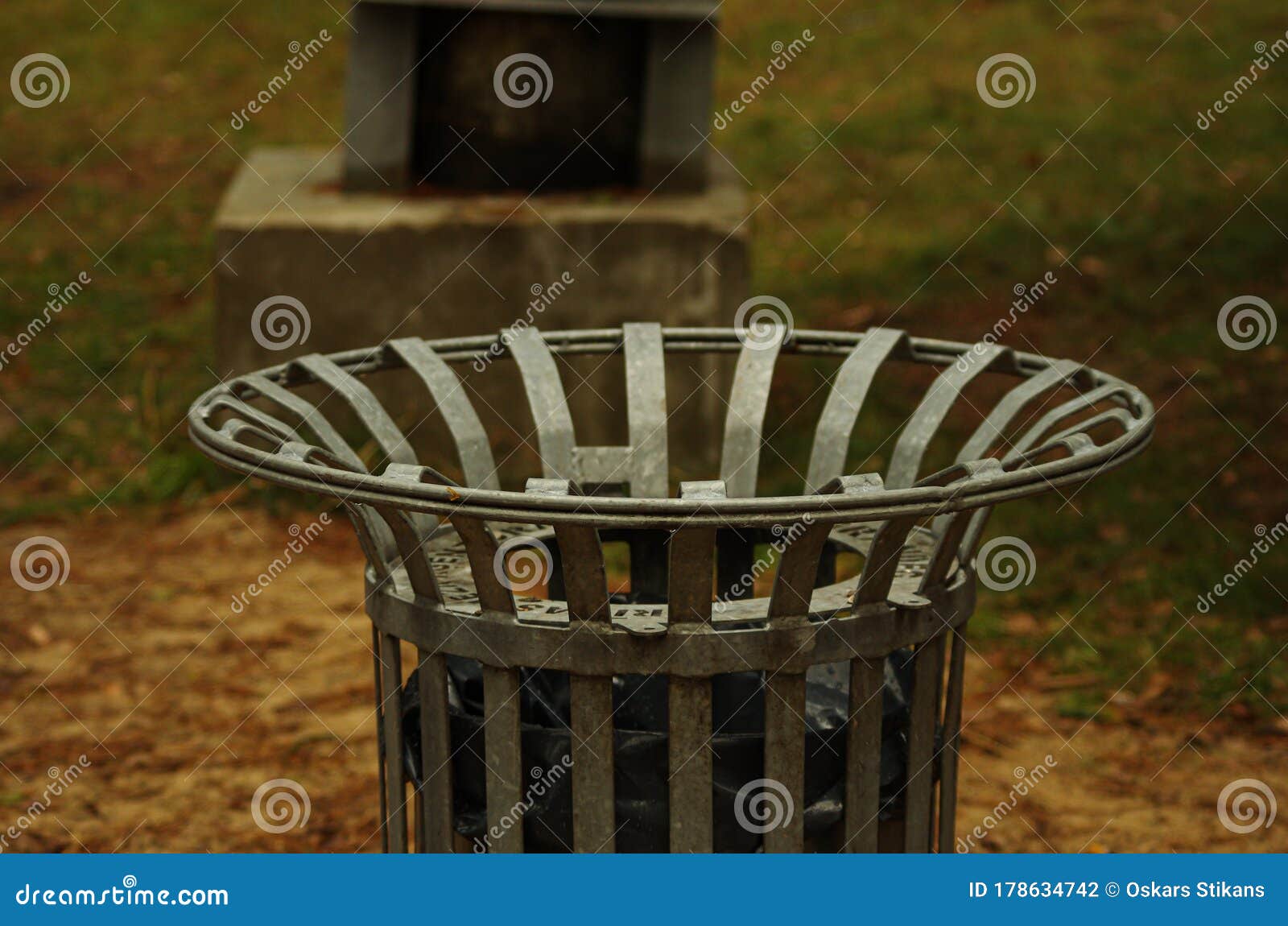 Trash Can with Black Bag, Iron Trash Stock Photo Image of nature