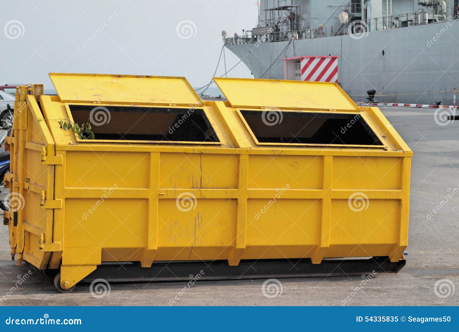 Trash Can Dustbins Big Yellow Outside. Stock Image - Image of street,  trashcan: 54335835