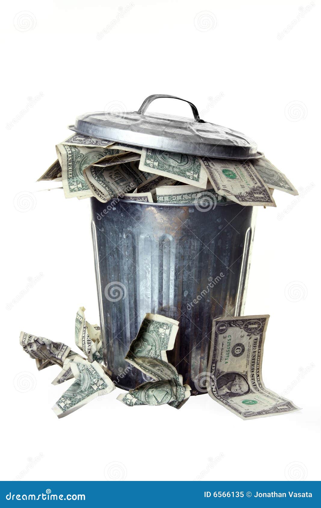 trash can full of money