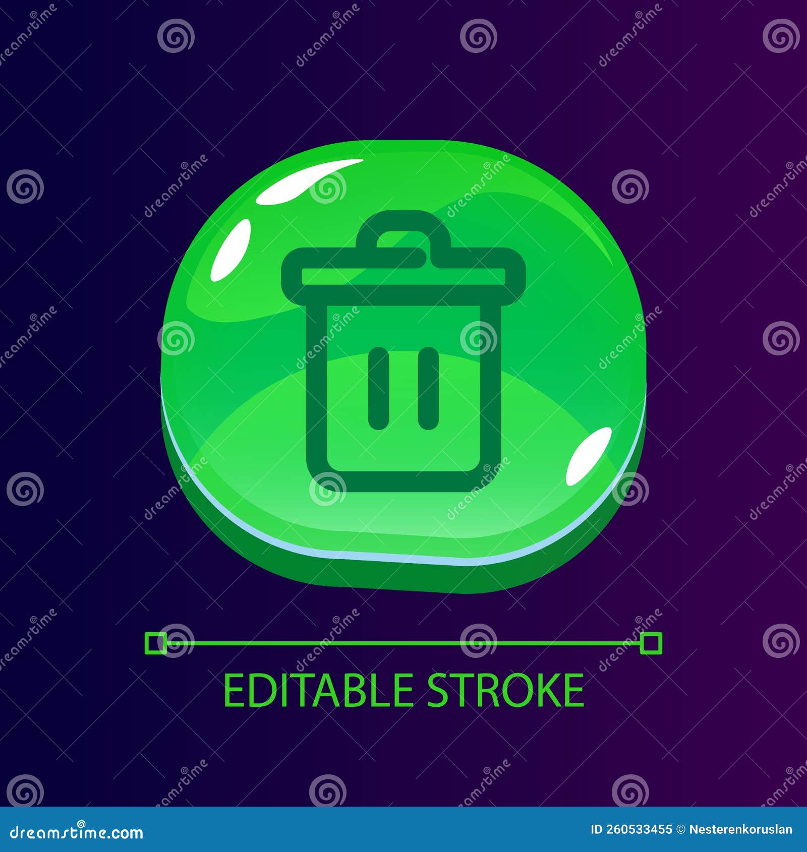 Trash Can Glossy Ui Button with Linear Icon Stock Vector Illustration of application