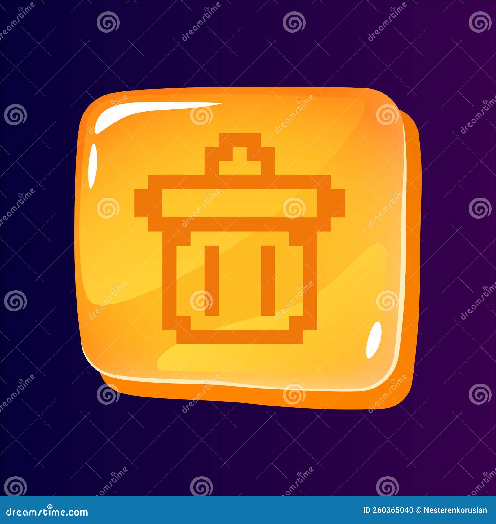 Trash Can Glossy Ui Button with Pixelated Icon Stock Illustration