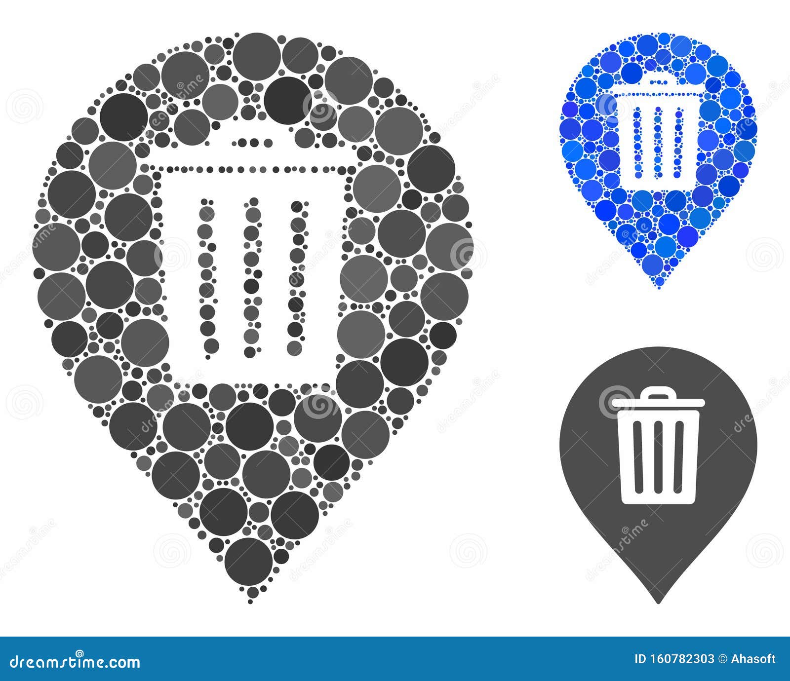 trash can marker composition icon of round dots