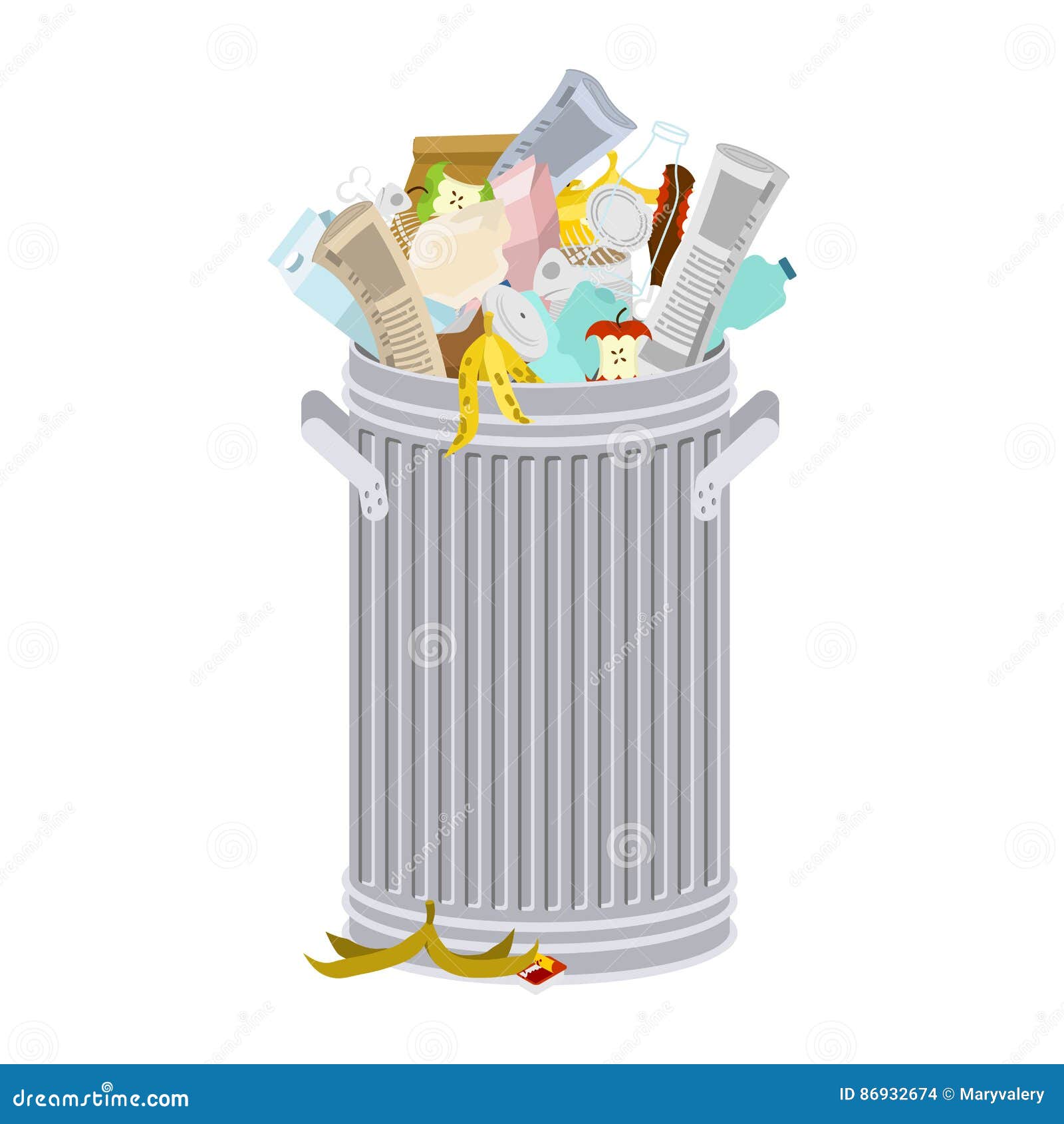 Trash bin full of garbage, Stock vector