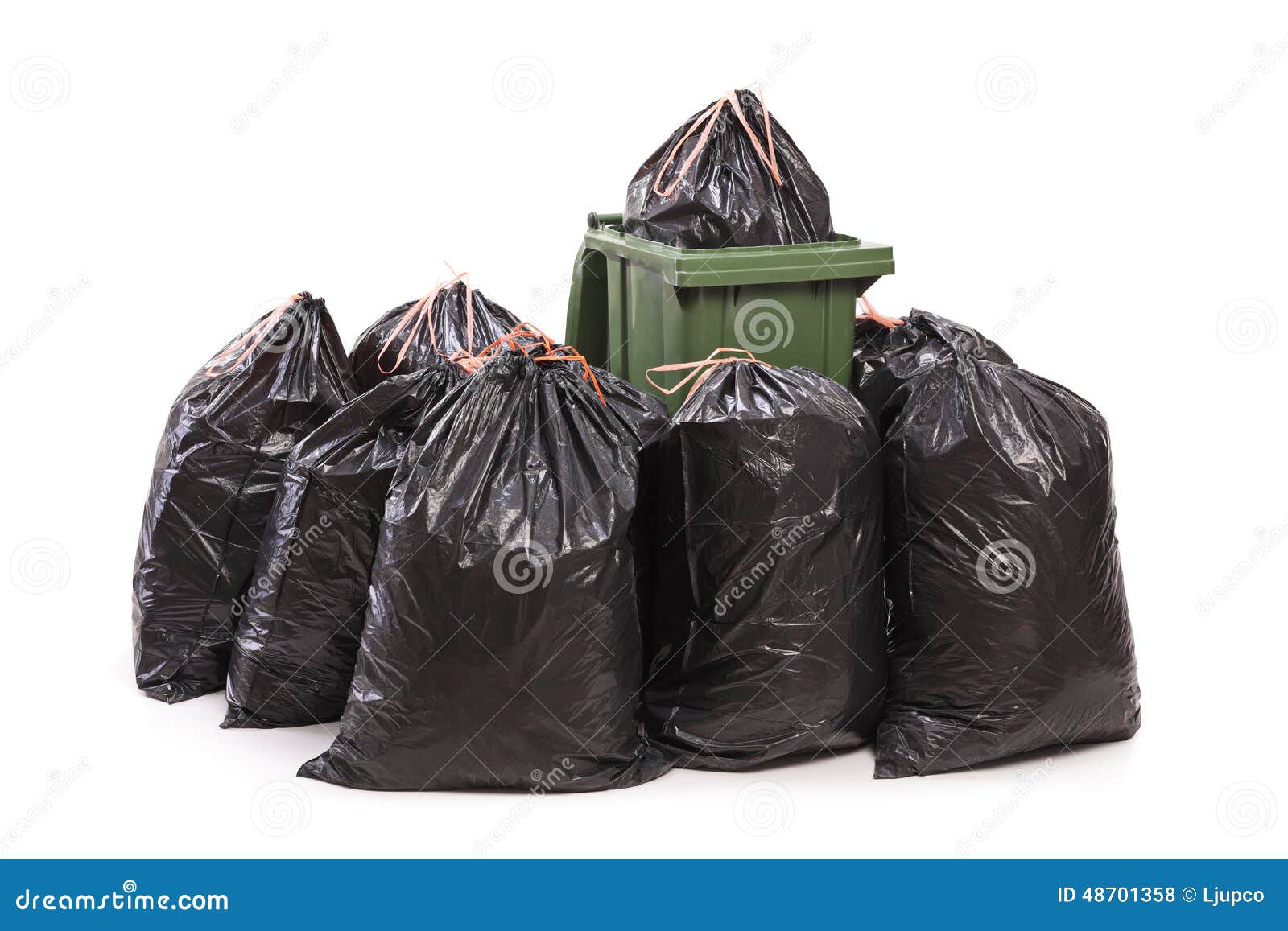 Trash Can Surrounded by a Bunch of Garbage Bags Stock Photo Image of