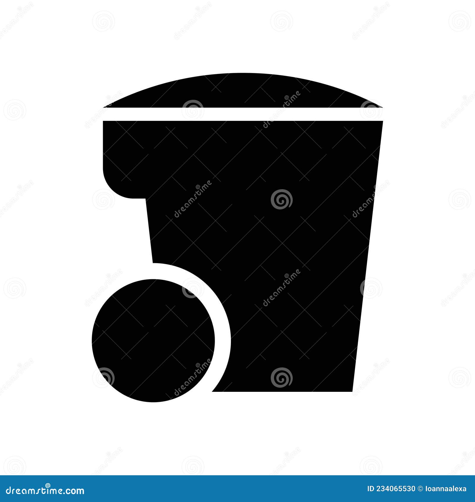 Trash Can on Wheels Black and White Flat Icon Stock Vector