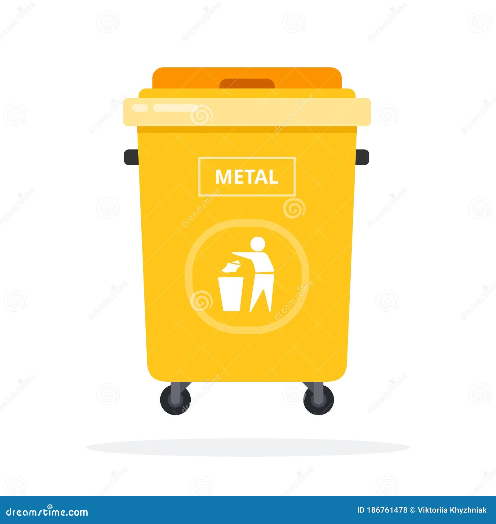 Trash Can on Wheels for Metal Sorting Flat Isolated Stock Vector