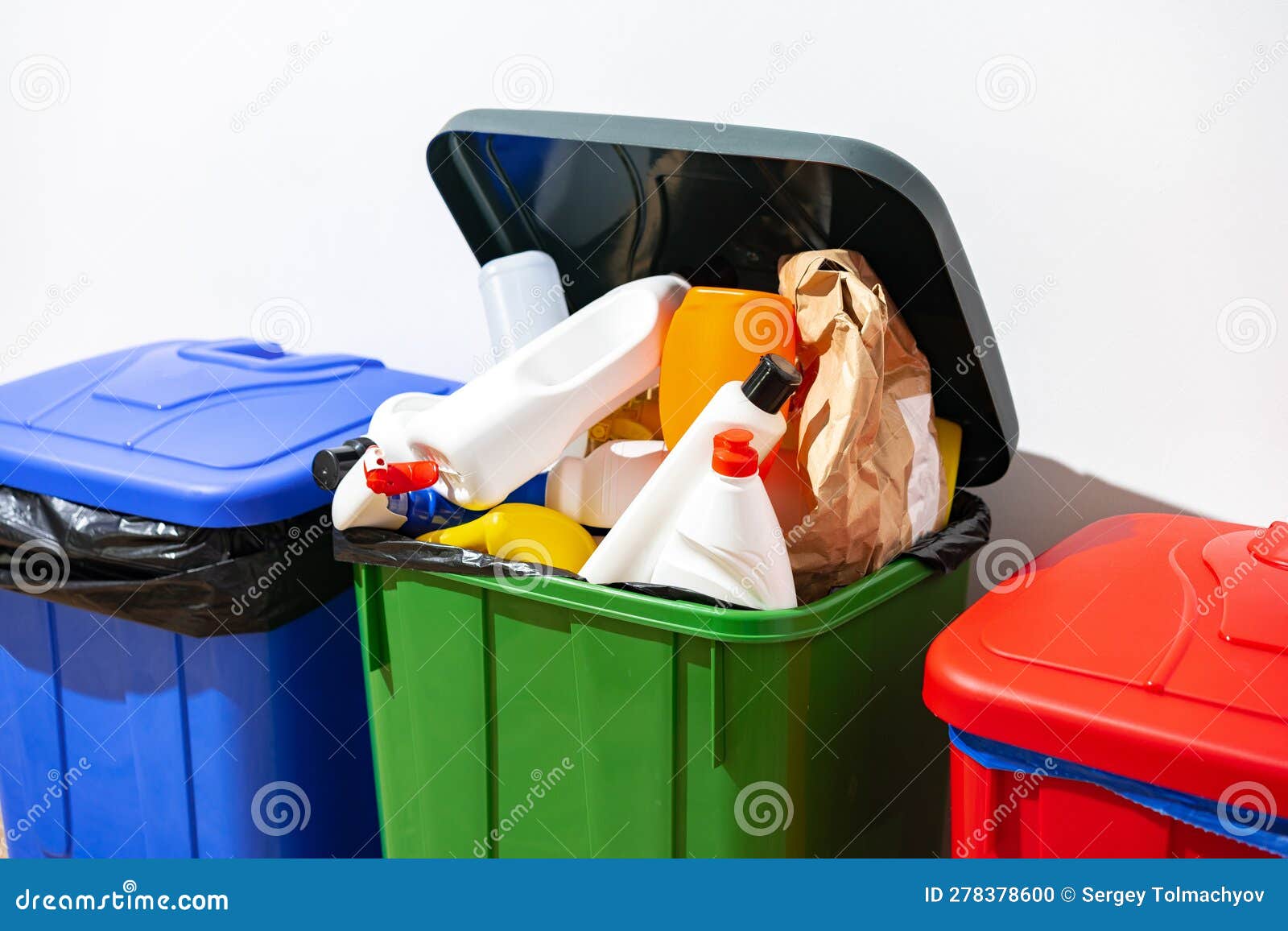 Trash Cans Full of Waste in the Building Stock Photo Image of