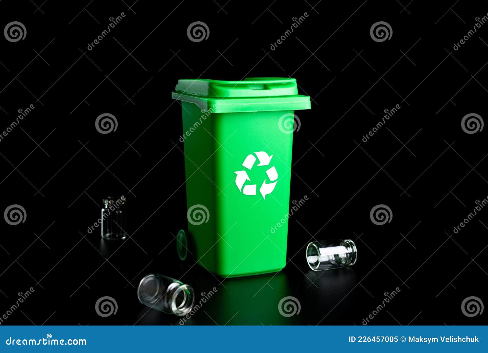Trash Glass Sort. Bin Container for Disposal Garbage Waste and Save