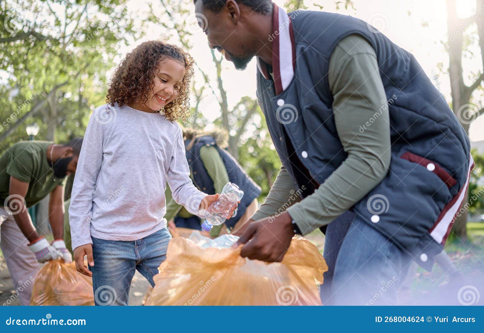 Trash, Volunteer Man and Child Cleaning Garbage, Pollution or Waste ...