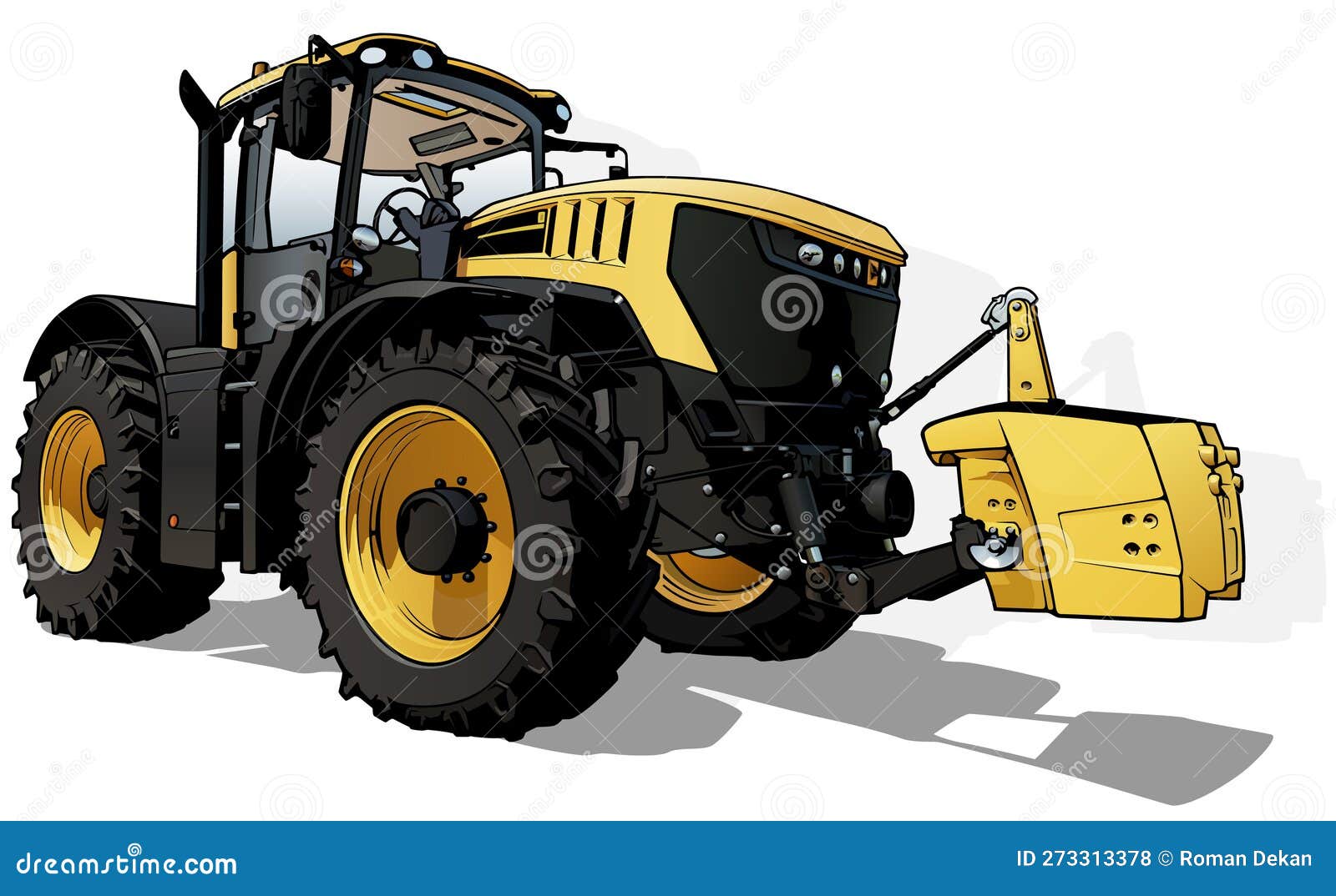 Trator Agrícola Amarelo Ilustração Colorida Isolado Fundo Branco