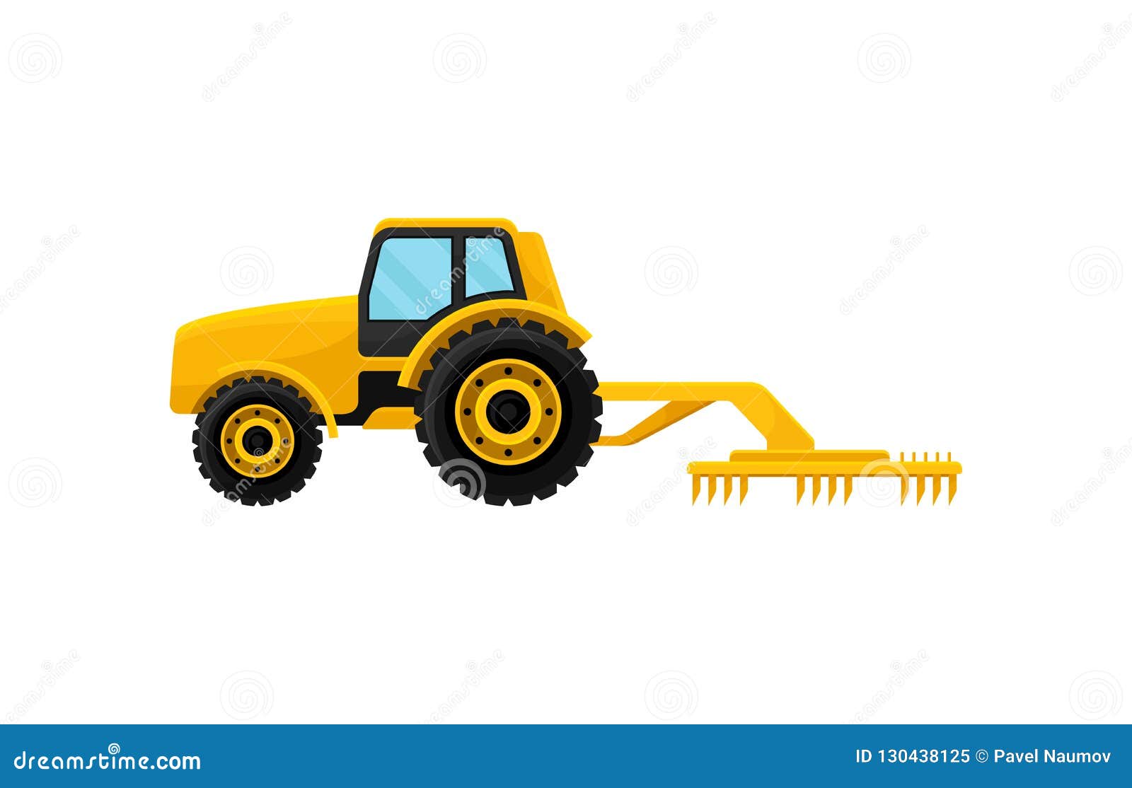 Trator Agrícola Amarelo Ilustração Colorida Isolado Fundo Branco