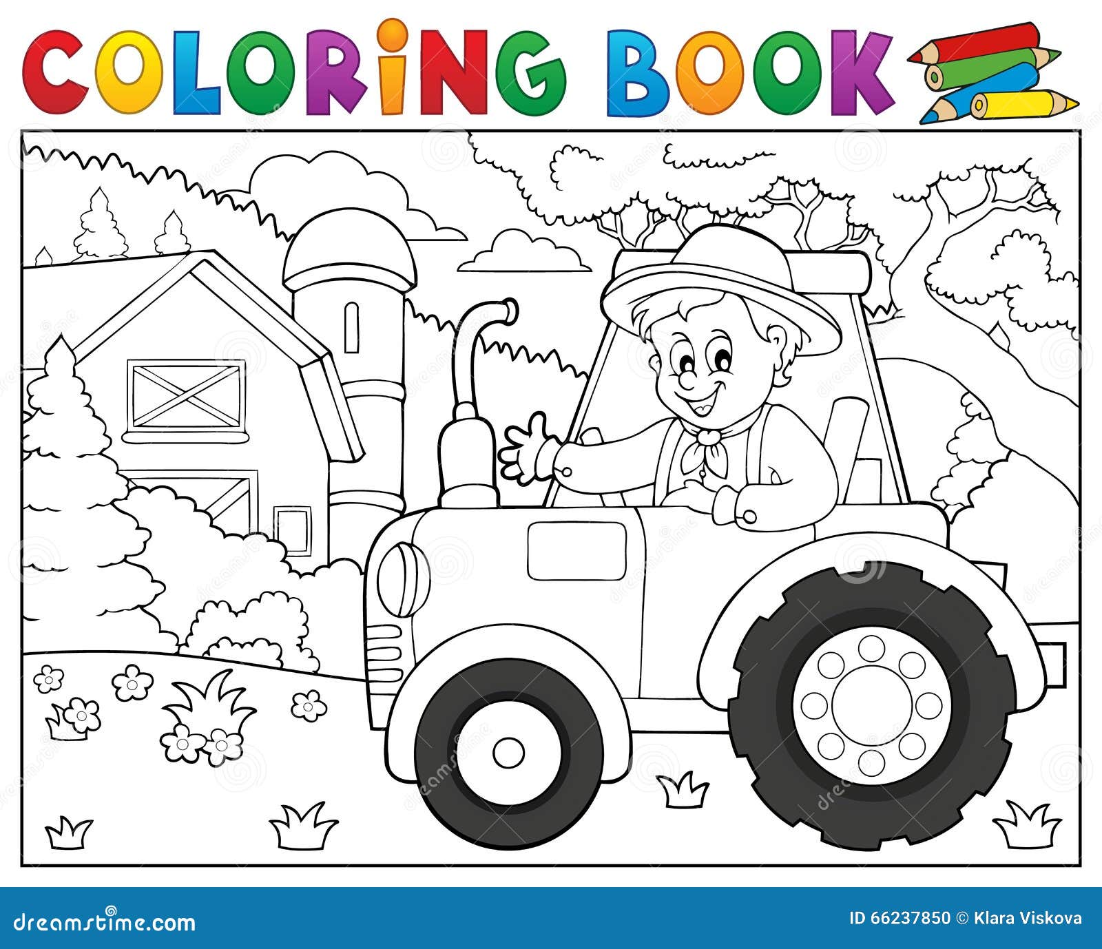 Trator Do Livro Para Colorir Perto Do Tema 1 Da Exploração Agrícola  Ilustração do Vetor - Ilustração de equipamento, artwork: 66237850