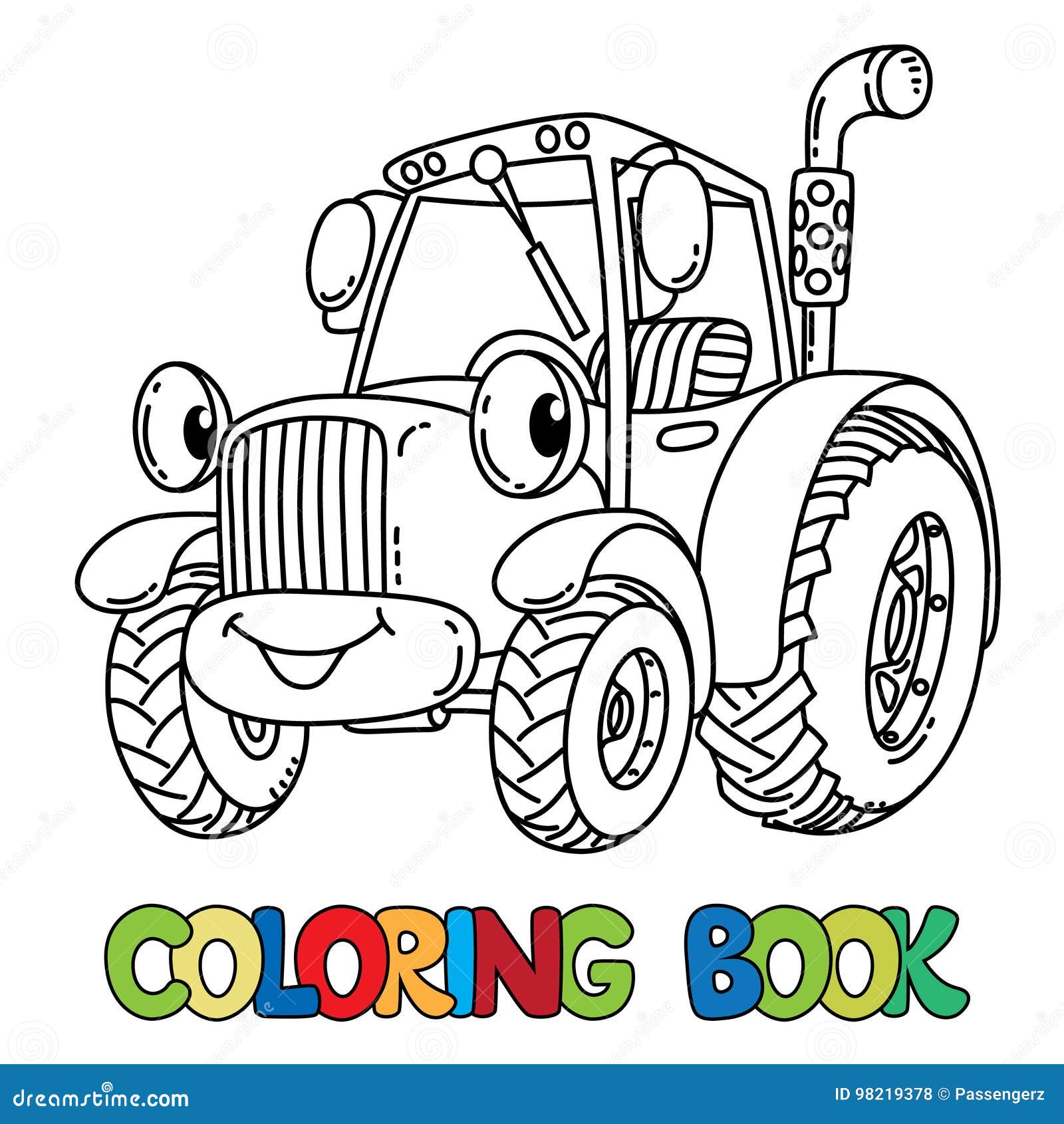 Ilustração de livro de colorir infantil pequeno trator