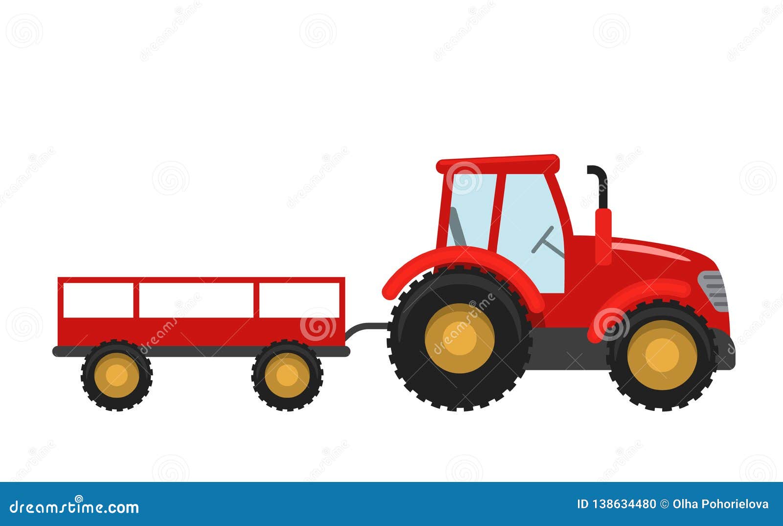 Trator Vermelho Com Um Reboque Para O Transporte De Cargas Grandes.  Maquinaria Agrícola No Estilo Liso Do Desenho Animado Isolado No Fundo  Branco Royalty Free SVG, Cliparts, Vetores, e Ilustrações Stock. Image