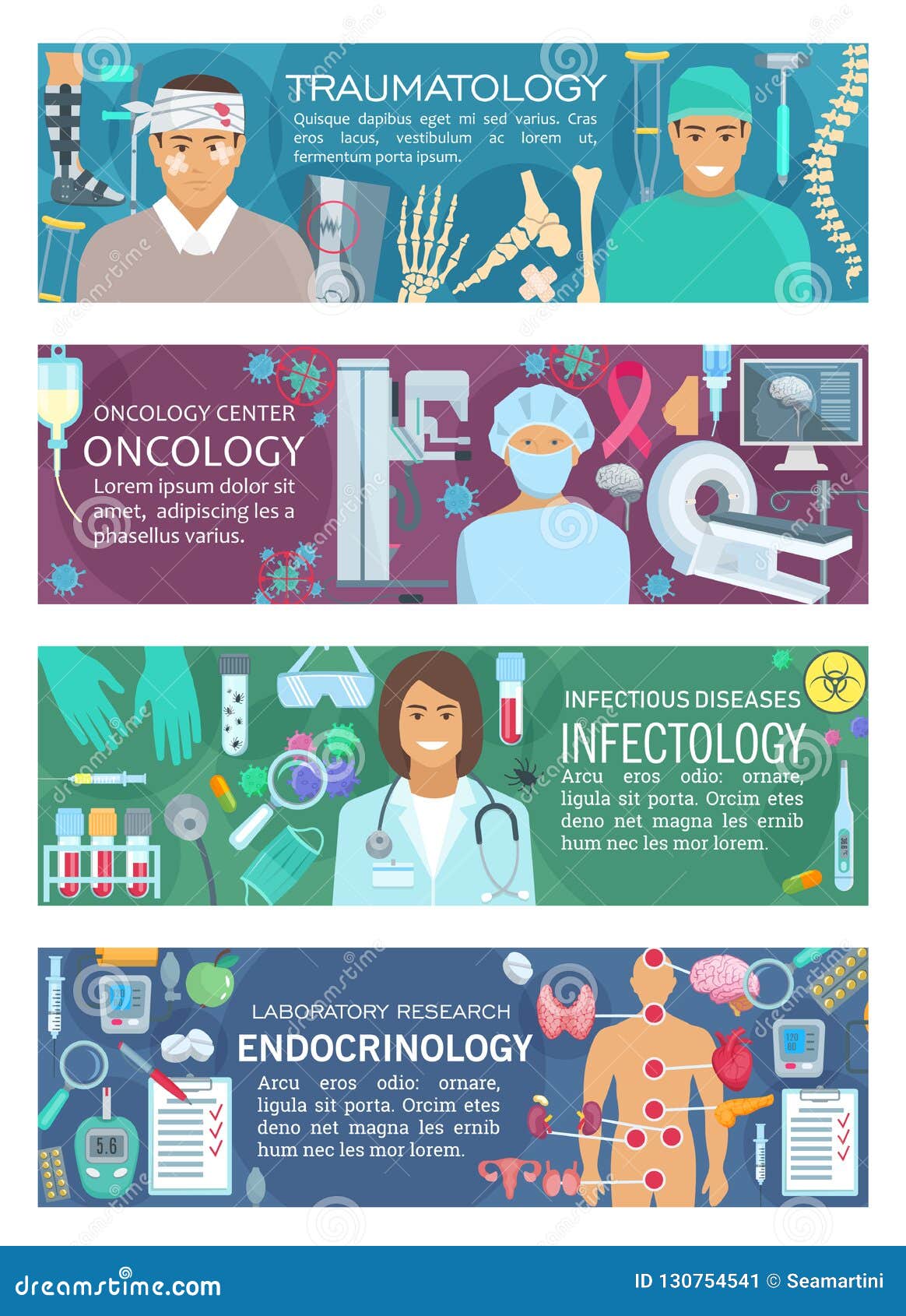 Traumatologyoncology, Infectiology, Endocrinology Vektor Illustrationer