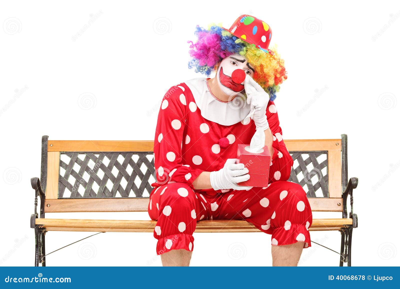 Trauriger Clown, Der Seine Augen Vom Schreien Abwischt Stockfoto Bild