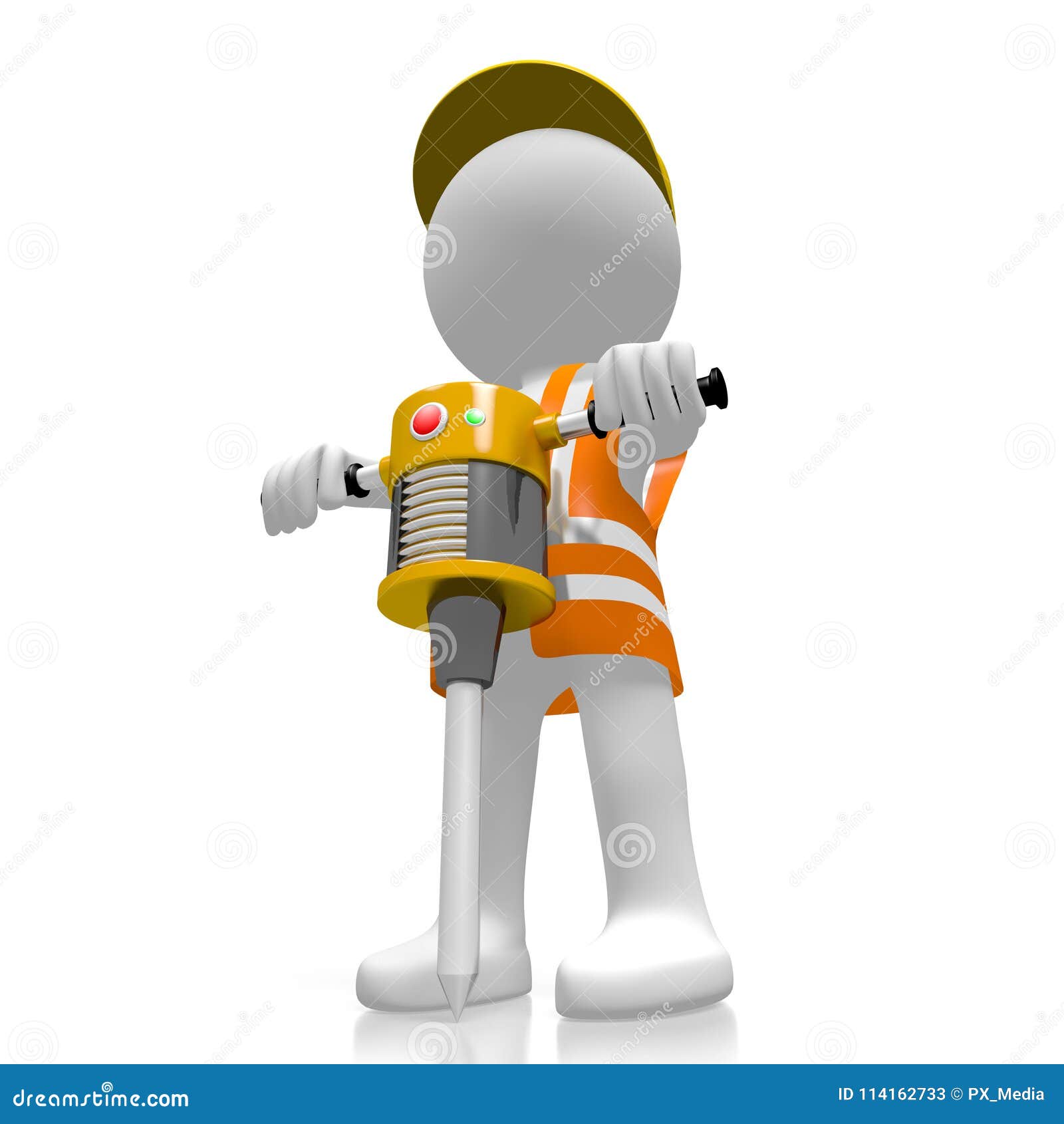 Travailleur 3d Avec Un Marteau Piqueur Illustration Stock Illustration Du Orange Humain 114162733