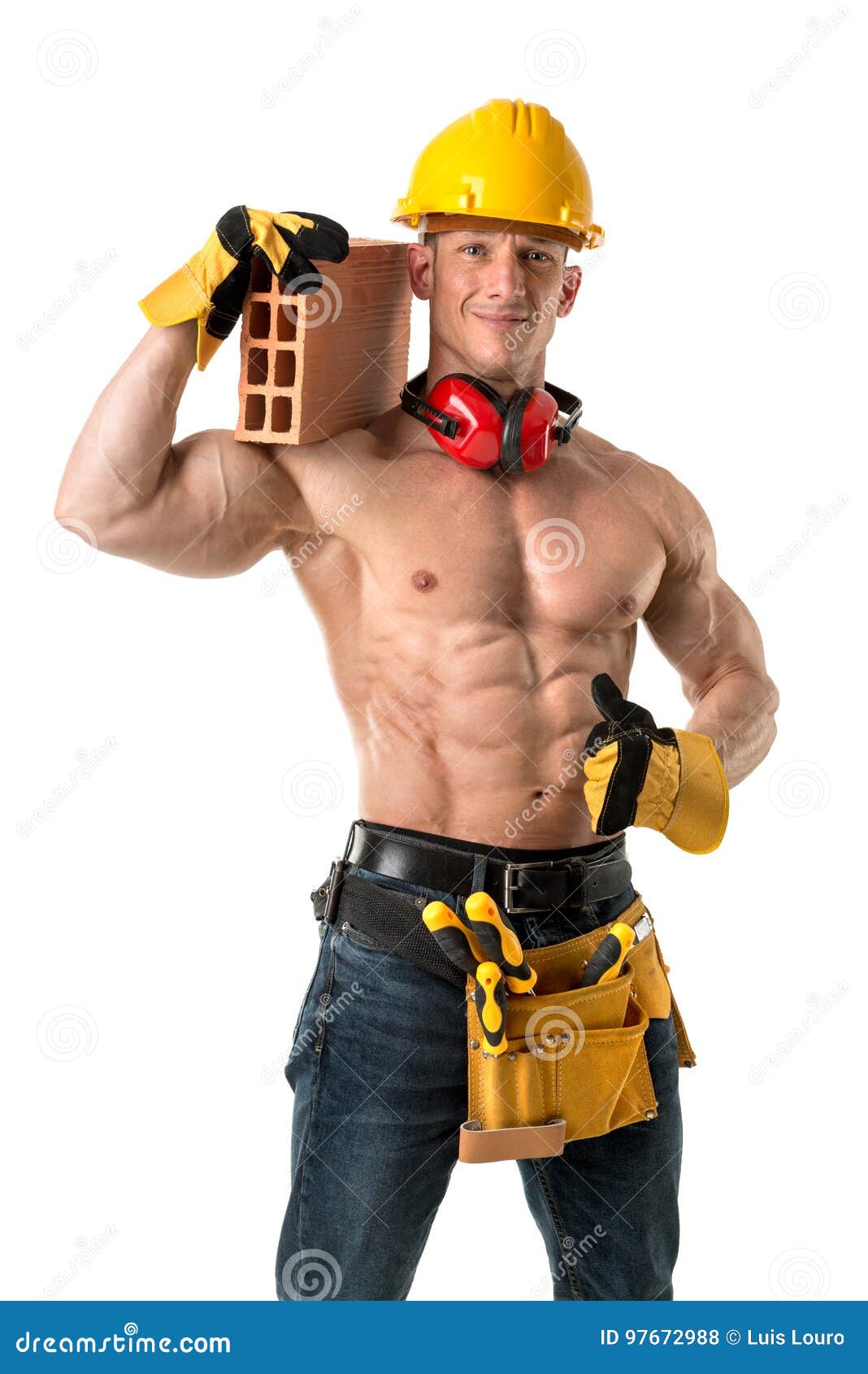 Travailleur De La Construction Puissant Photo Stock - Image Du Matériel,  Industrie: 97672988