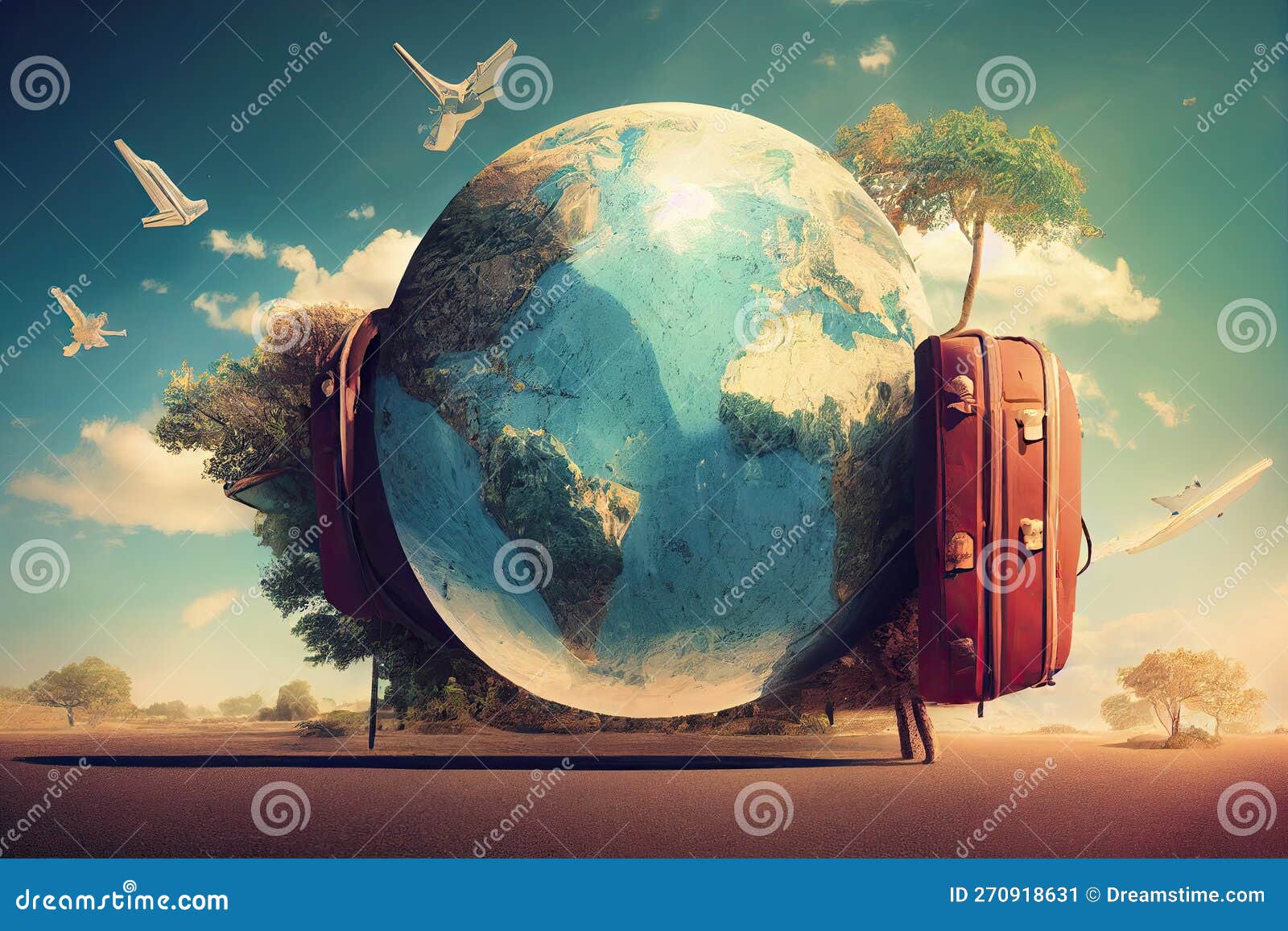 Travel Abstract Background with Transport and Nature. Trip Backdrop ...