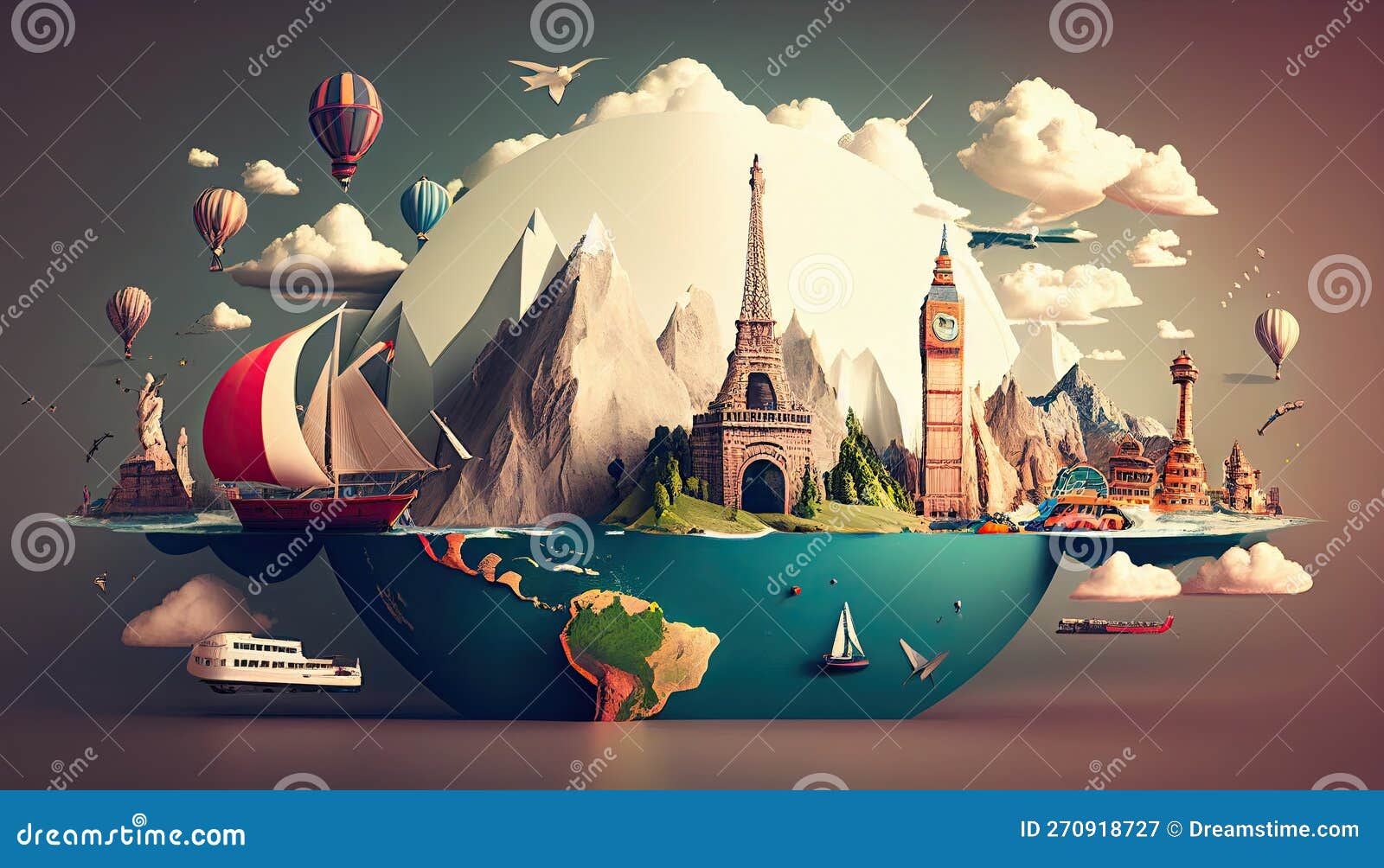 Travel Abstract Background with Transport and Nature. Trip Backdrop ...