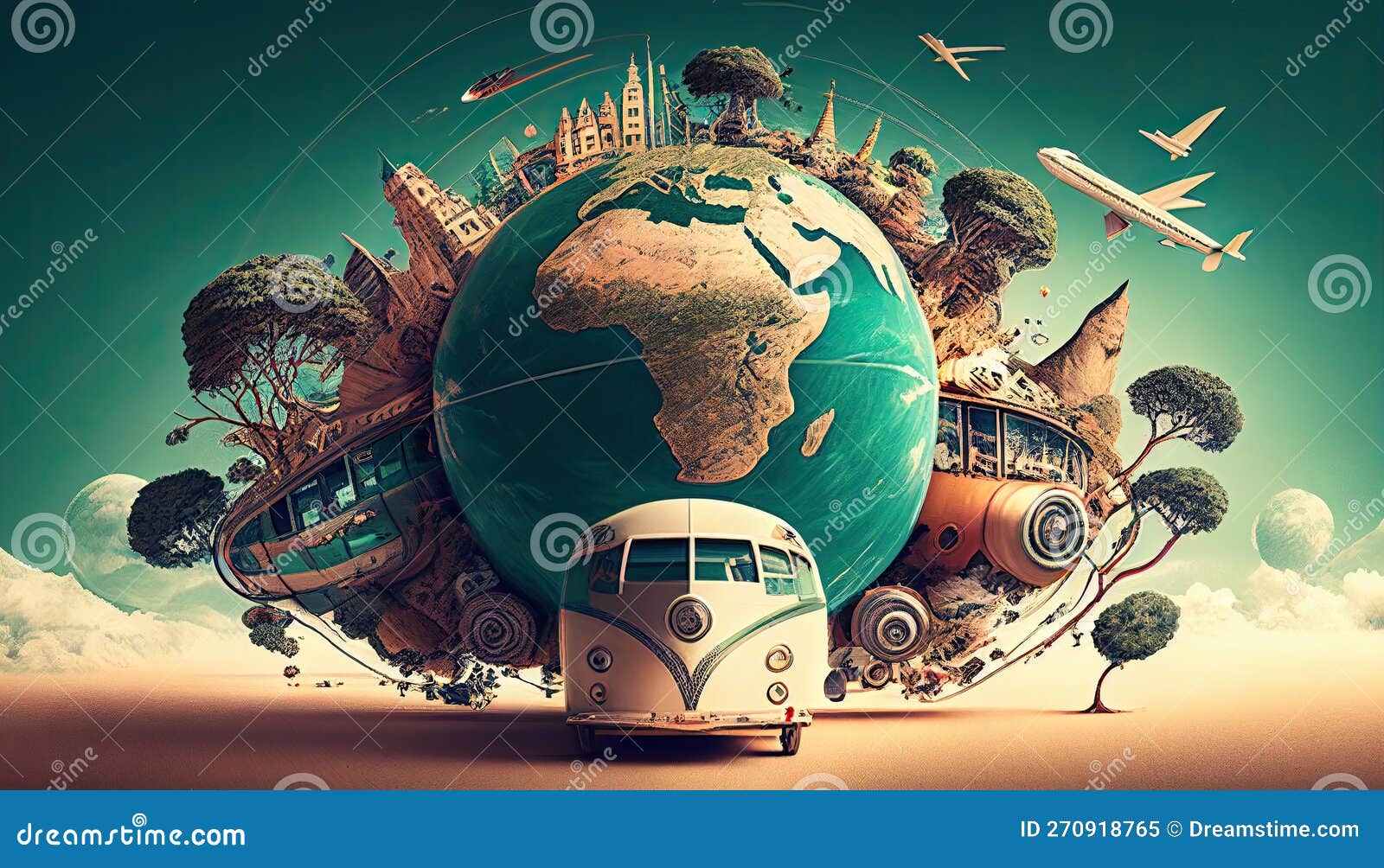 Travel Abstract Background with Transport and Nature. Trip Backdrop ...