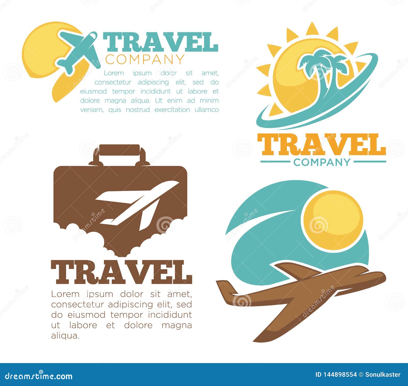 Travel Agency Isolated Icons Plane And Flight Tropical Island Stock Vector Illustration Of Landscape Destination