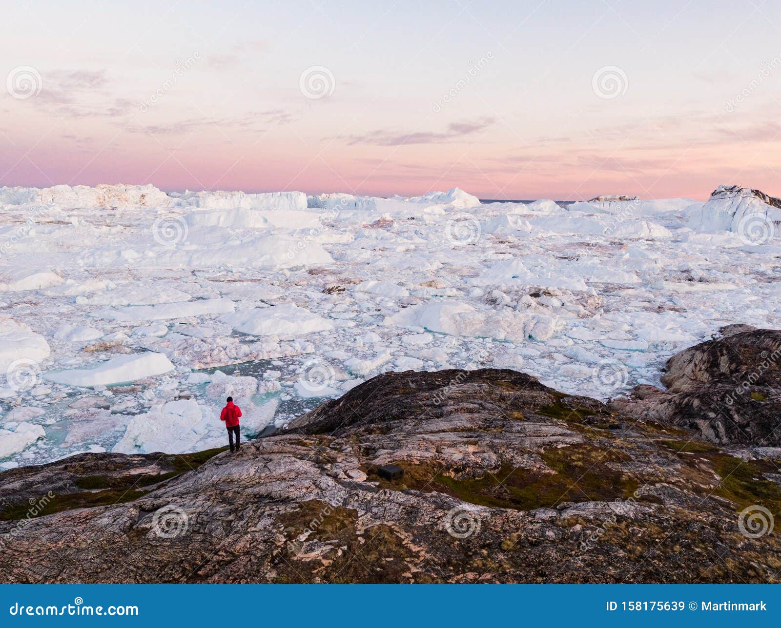 Travel in Arctic Nature with Icebergs - Greenland Tourist Man Explorer Stock Image - Image of climate, icebergs: 158175639
