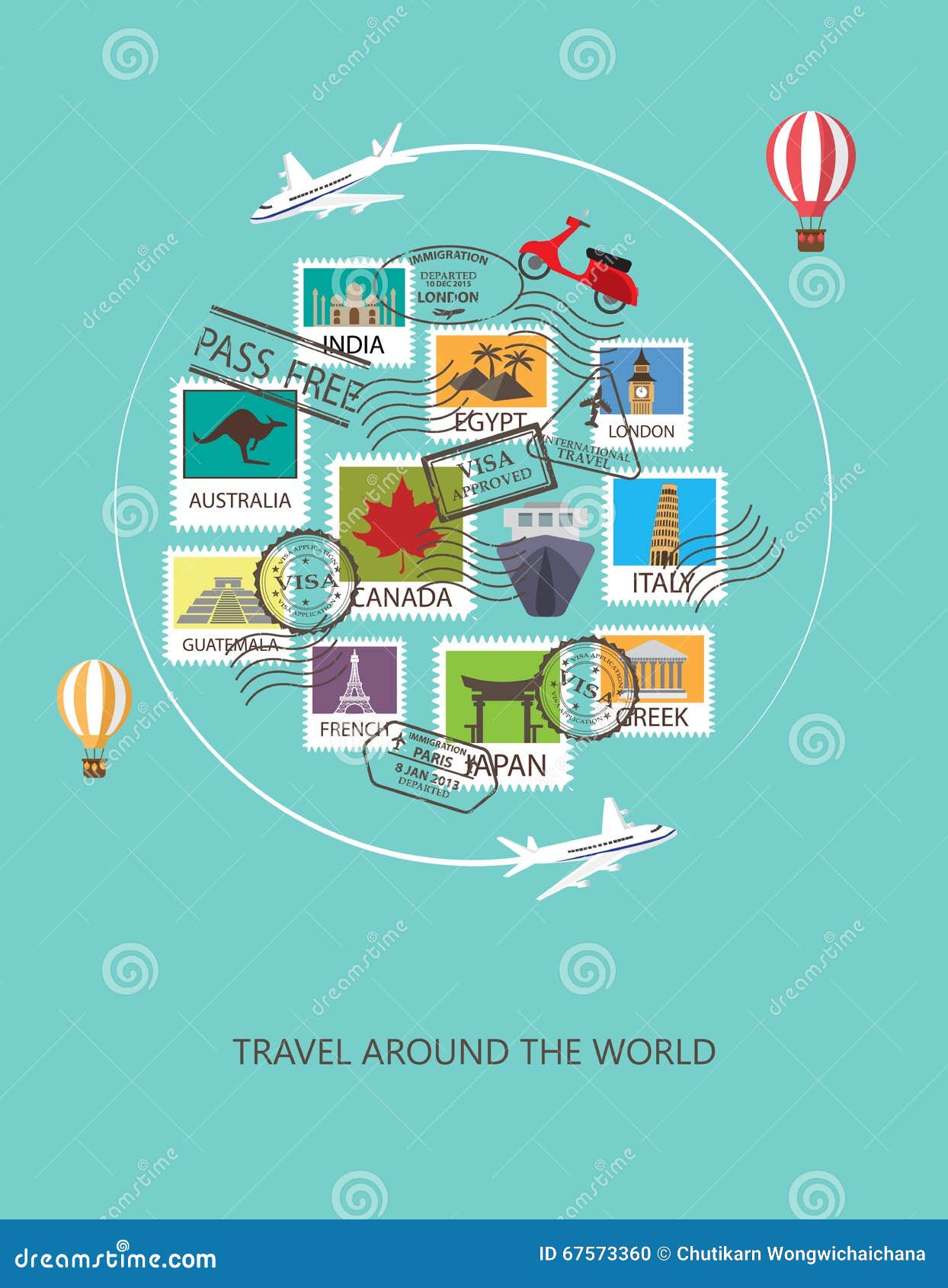Travel Around the World Background, Stock Vector - Illustration of  landmark, journey: 67573360